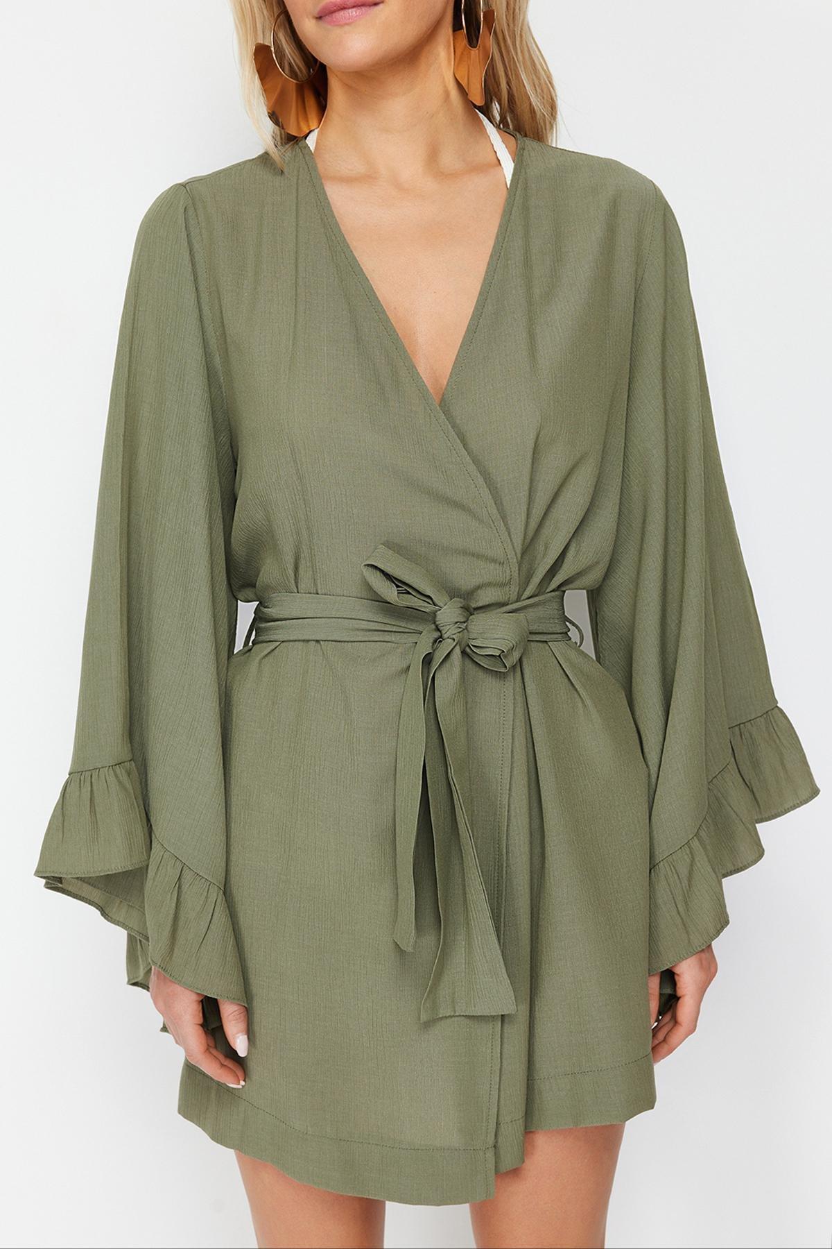 Trendyol - Khaki Belted Kimono