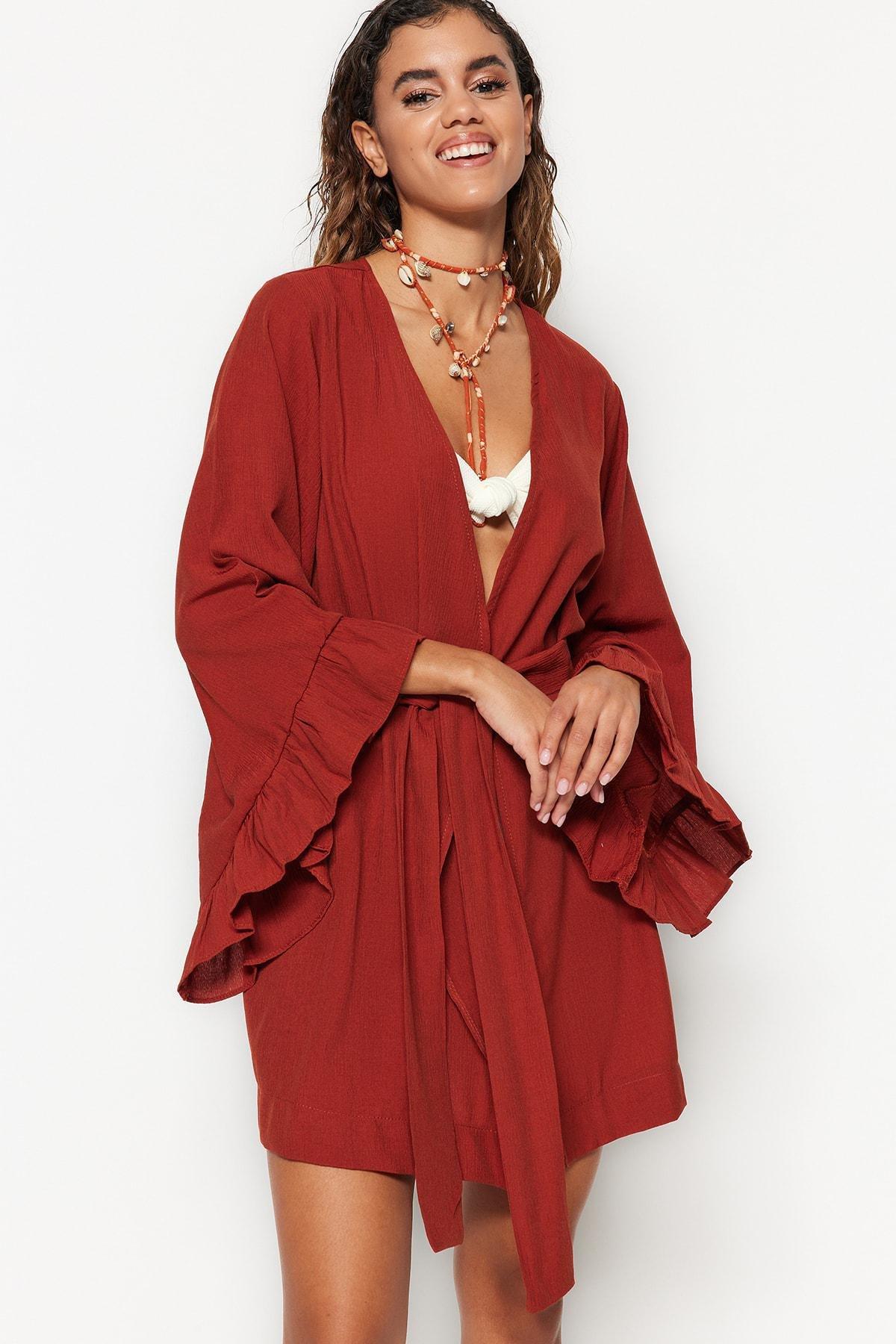 Brown Relaxed V-Neck Kaftan, , large image number 1