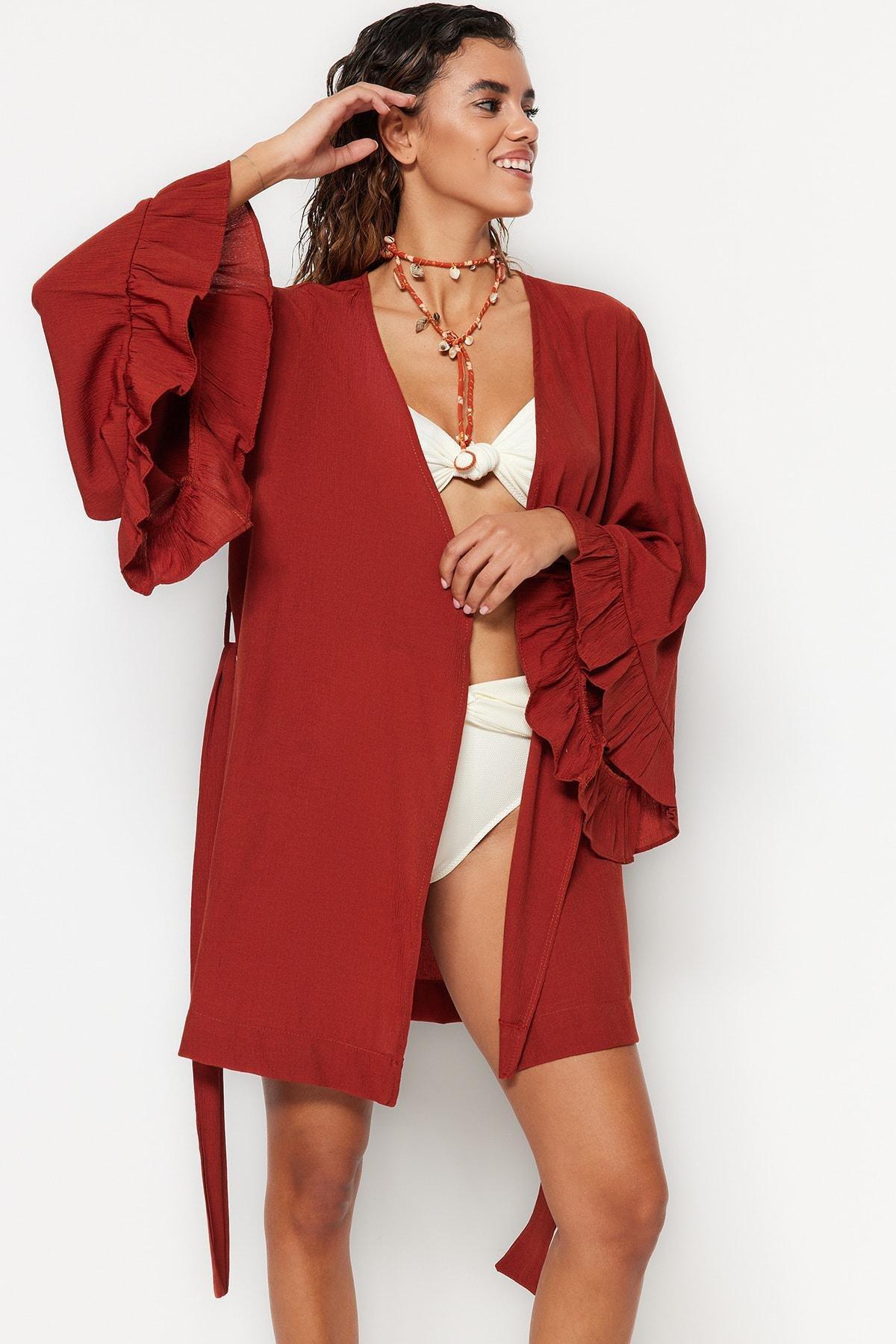 Brown Relaxed V-Neck Kaftan, , large image number 3