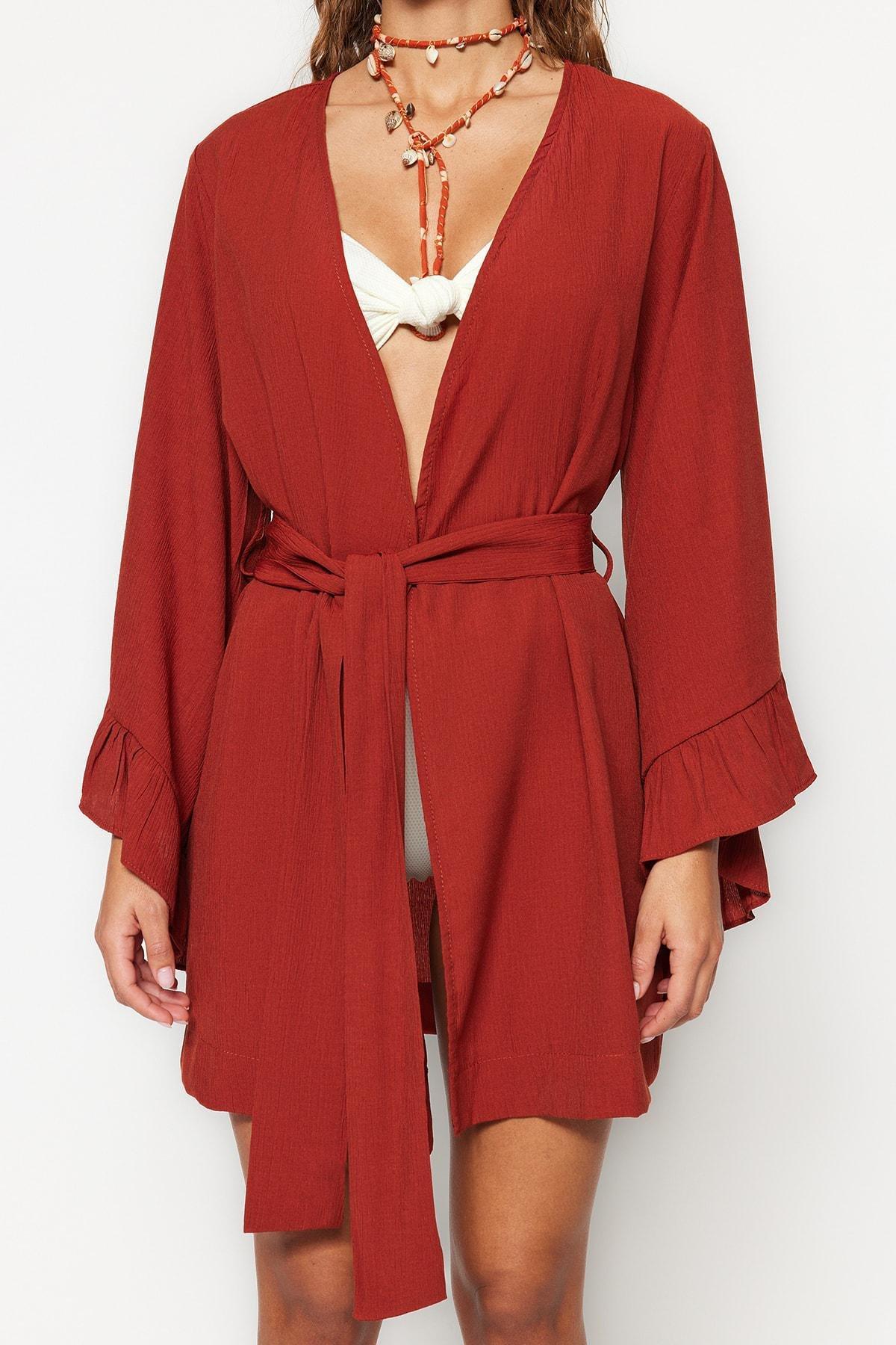 Brown Relaxed V-Neck Kaftan, , large image number 5