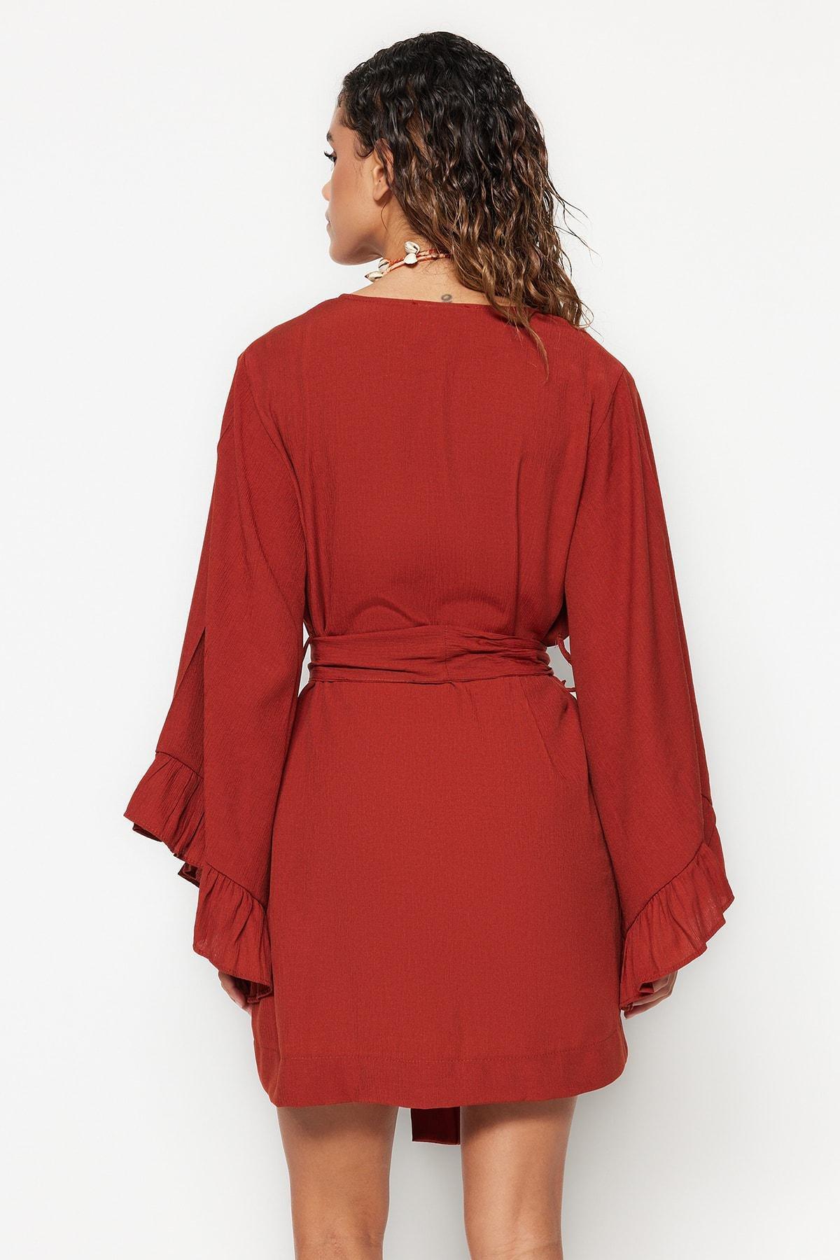 Brown Relaxed V-Neck Kaftan, , large image number 7
