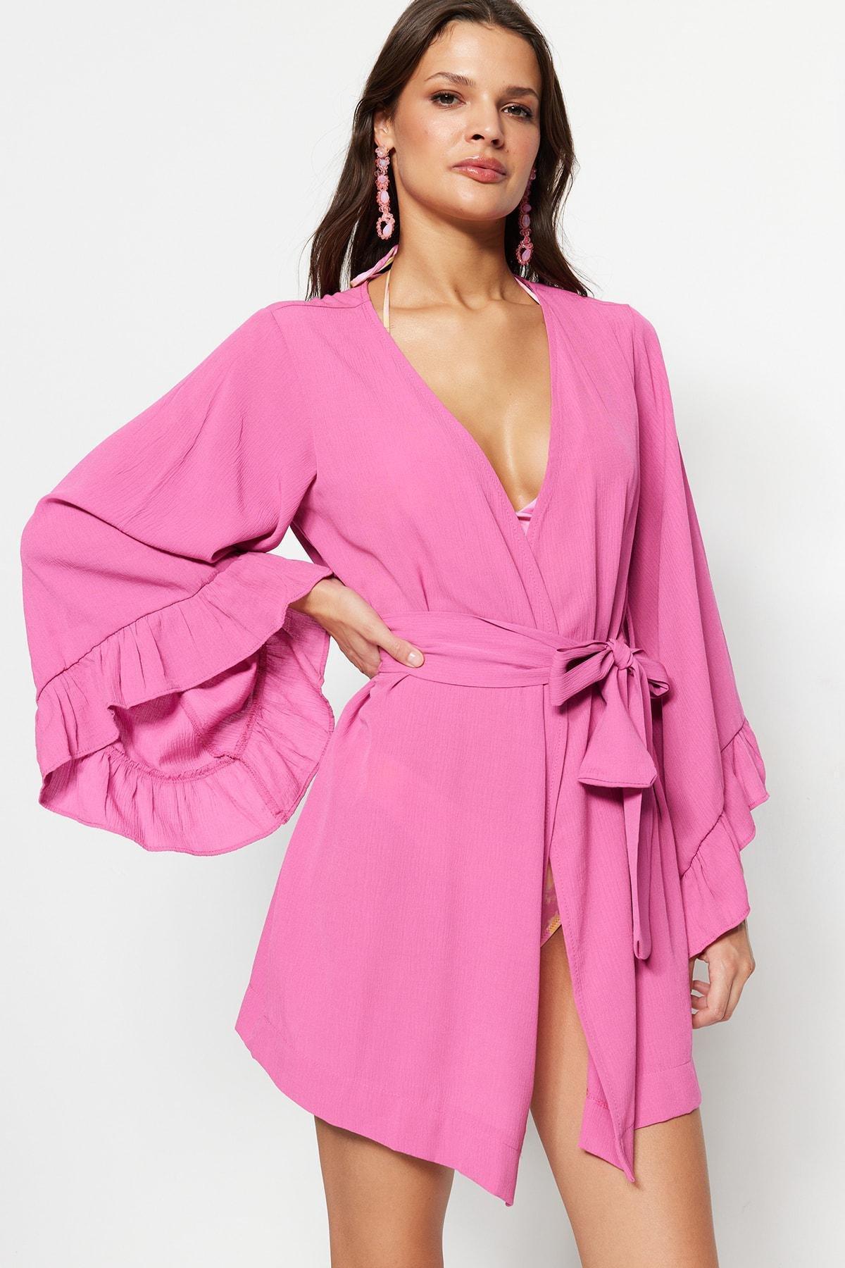 Pink Relaxed V-Neck Kaftan, , large image number 1