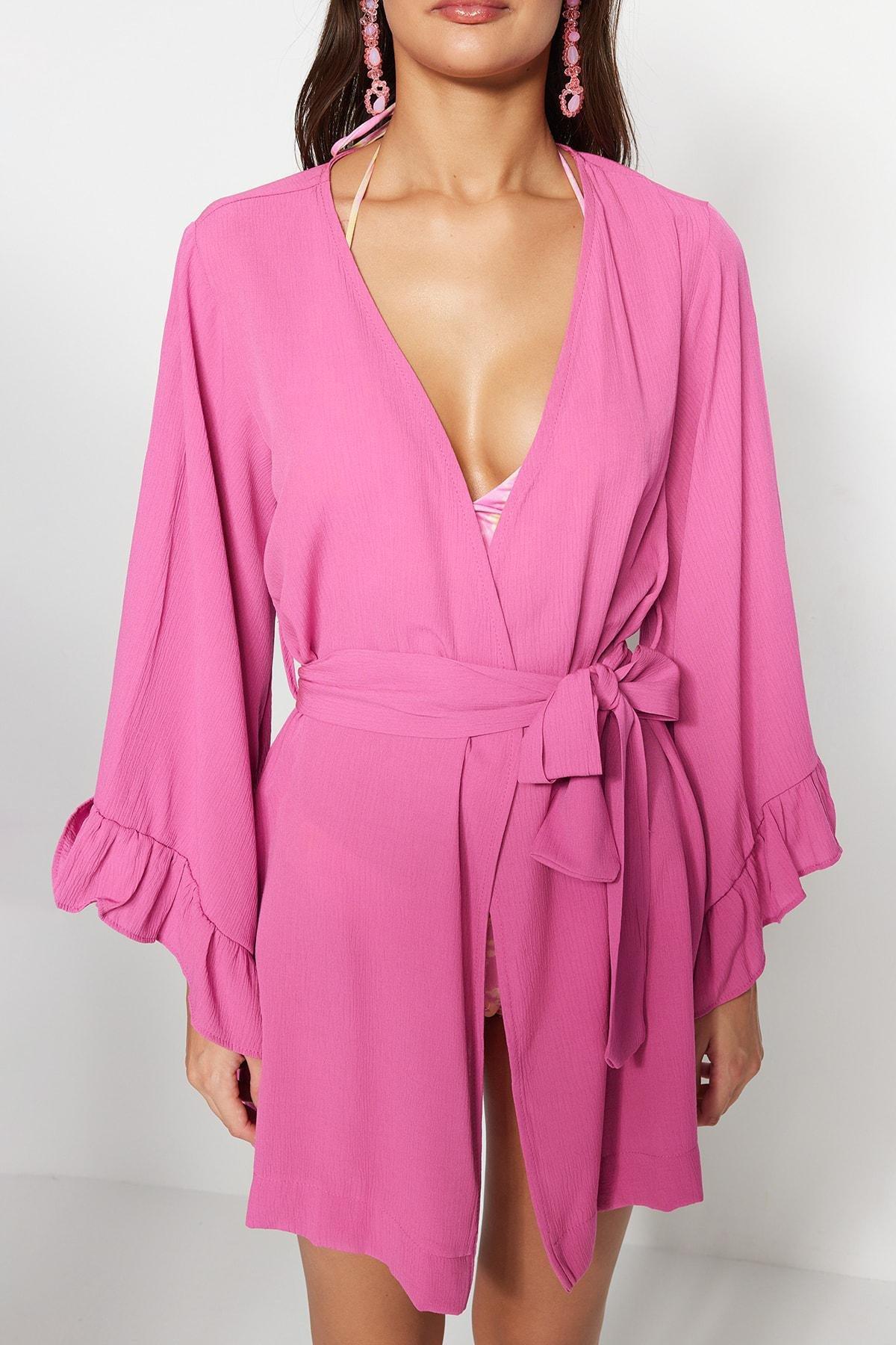 Pink Relaxed V-Neck Kaftan, , large image number 3