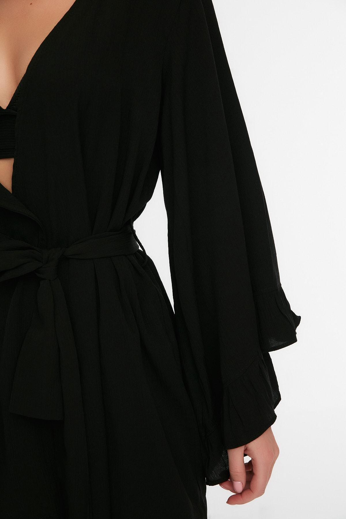 Black Relaxed V-Neck Kaftan, Black, large image number 2