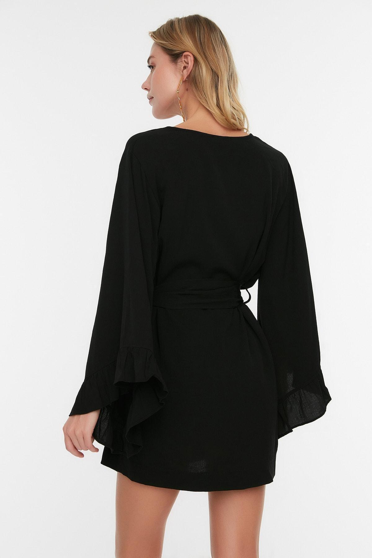Black Relaxed V-Neck Kaftan, Black, large image number 3