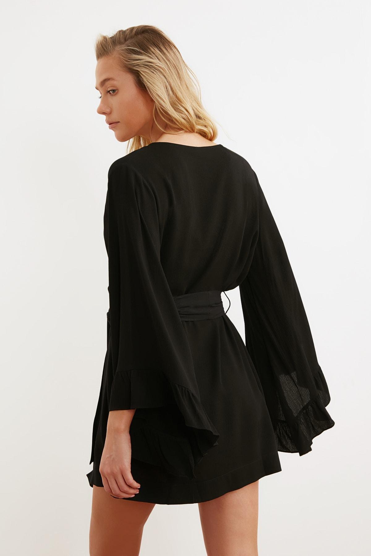 Black Relaxed V-Neck Kaftan, Black, large image number 6