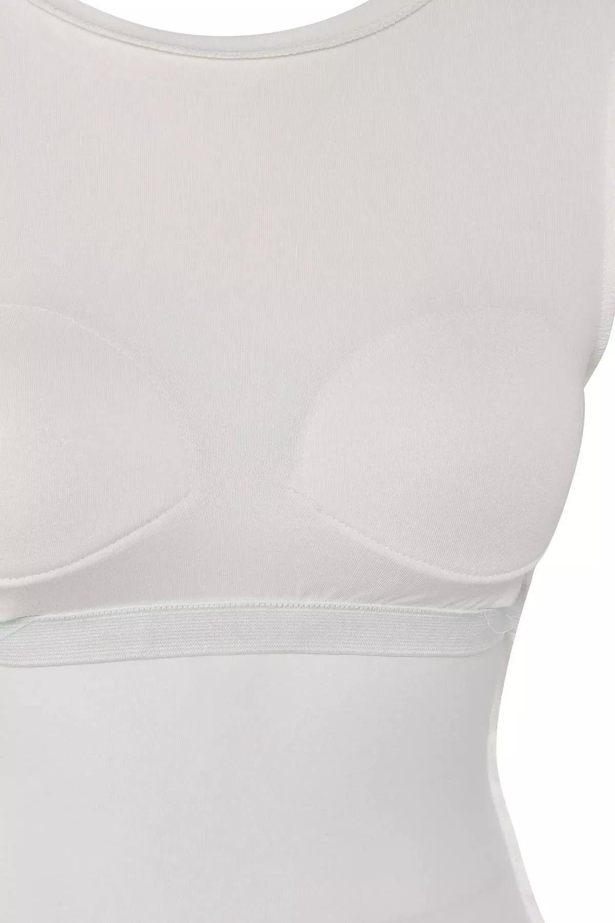 Beige Padded Backless Knitted Blouse, Ecru, large image number 6