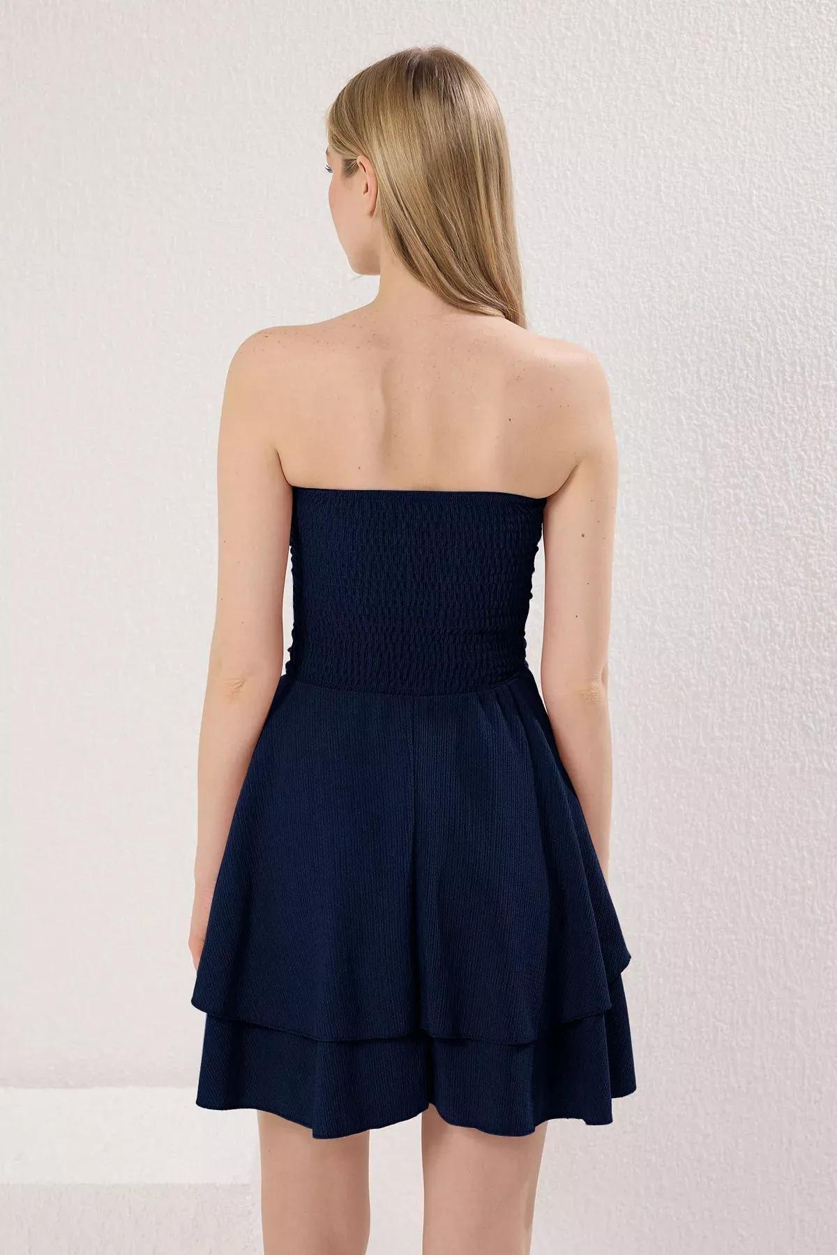 Navy Ruched Strapless Mini Dress, , large image number 1