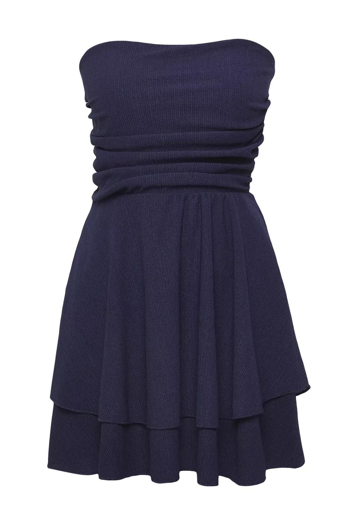 Navy Ruched Strapless Mini Dress, , large image number 4
