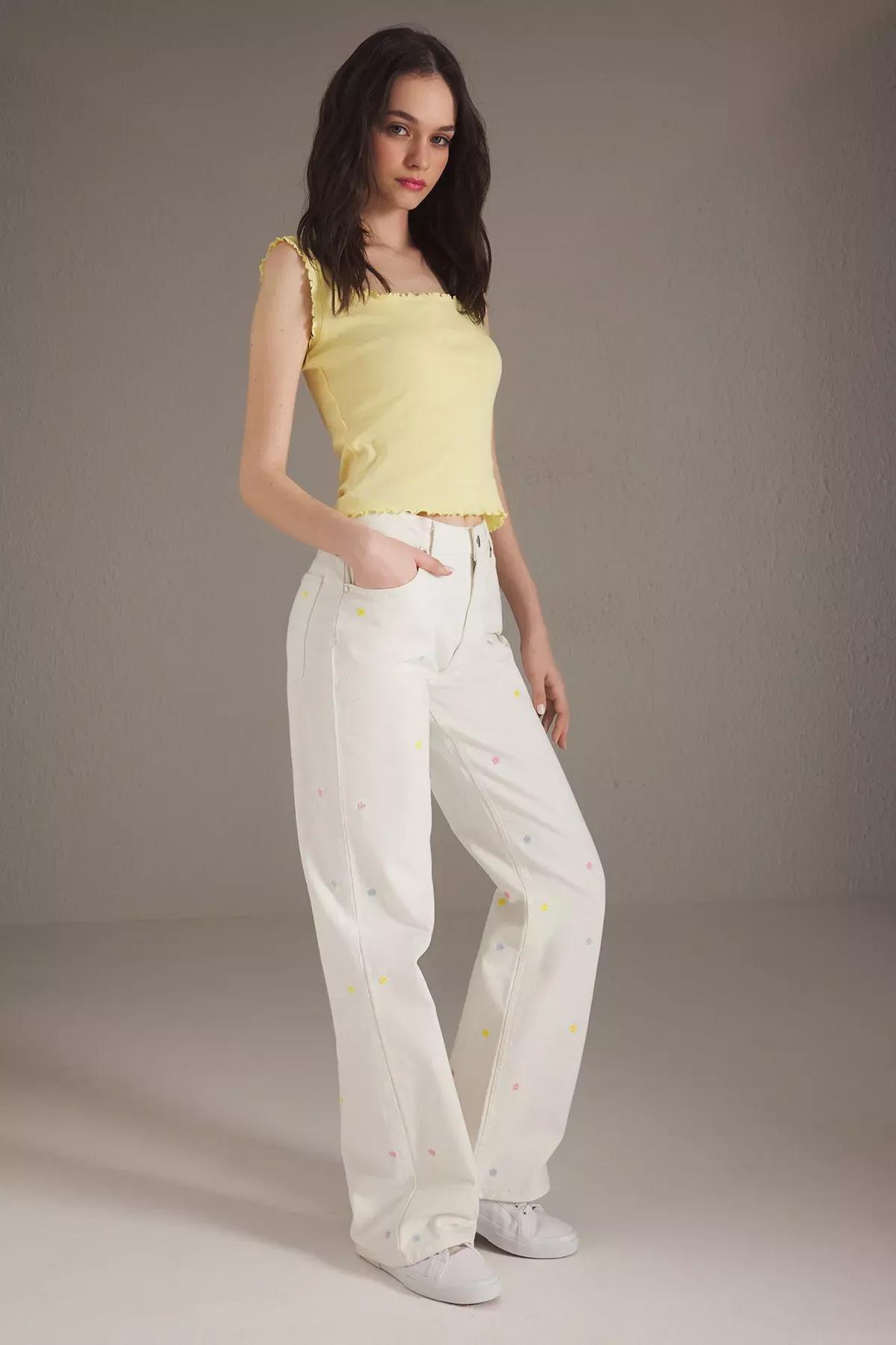 Blue  Eyelet Tie‑Detail Skirt, White, large image number 0