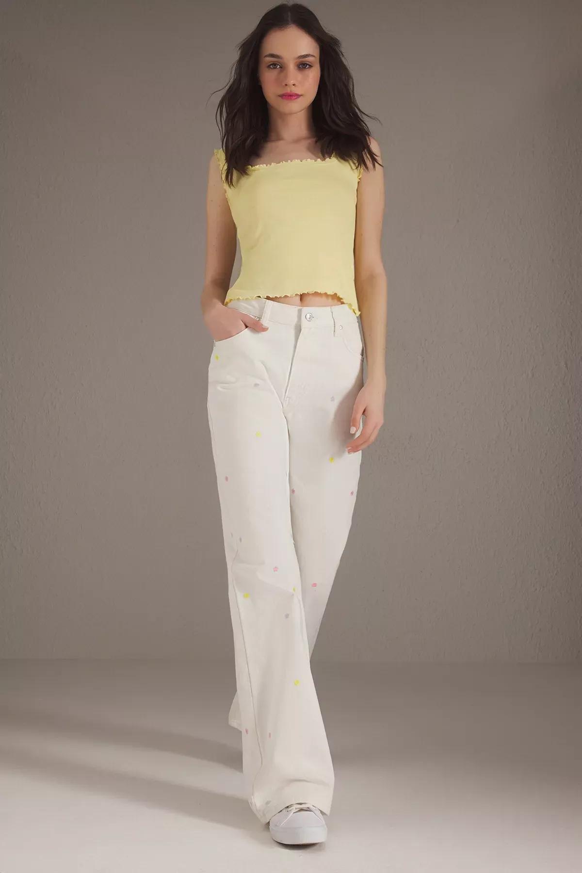 Blue  Eyelet Tie‑Detail Skirt, White, large image number 1