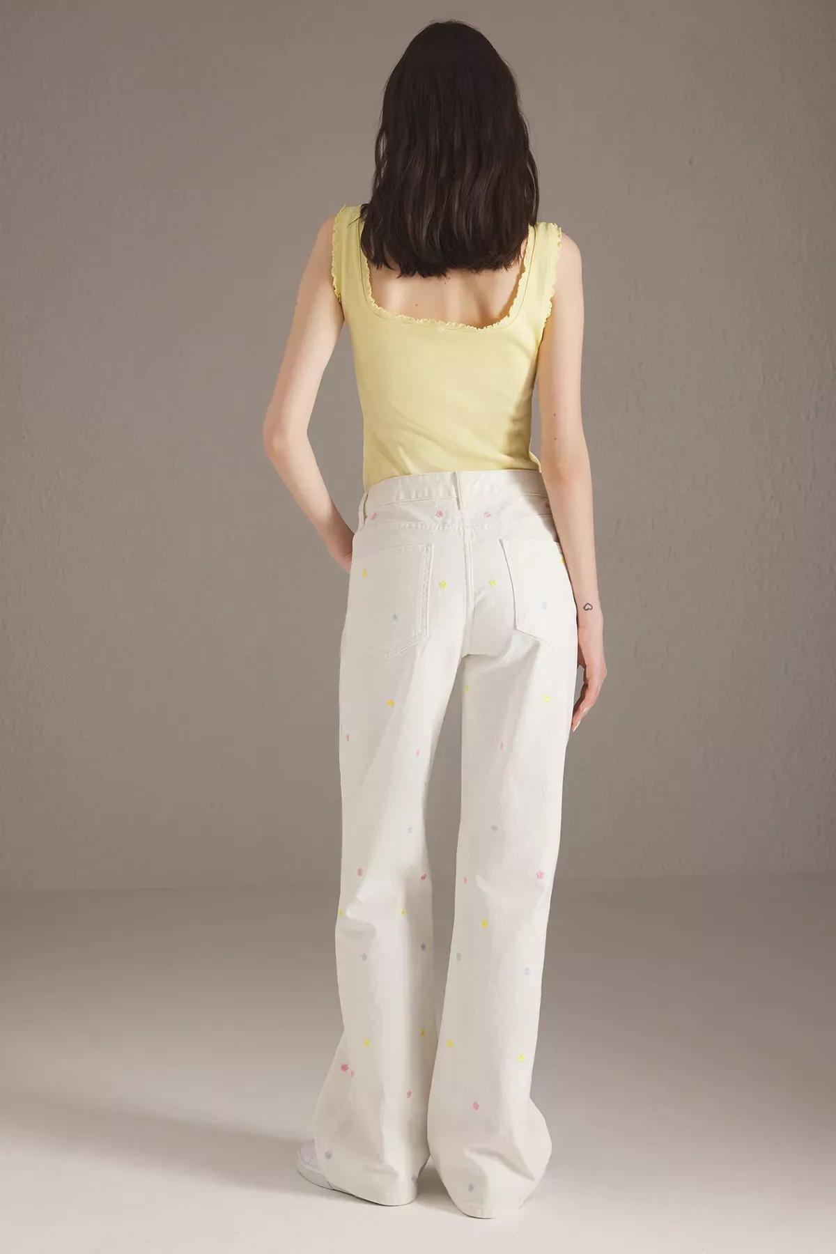 Blue  Eyelet Tie‑Detail Skirt, White, large image number 4