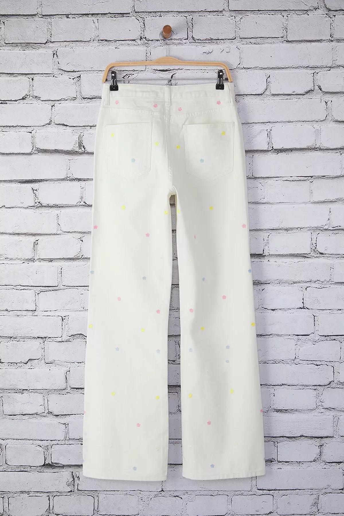 Blue  Eyelet Tie‑Detail Skirt, White, large image number 5