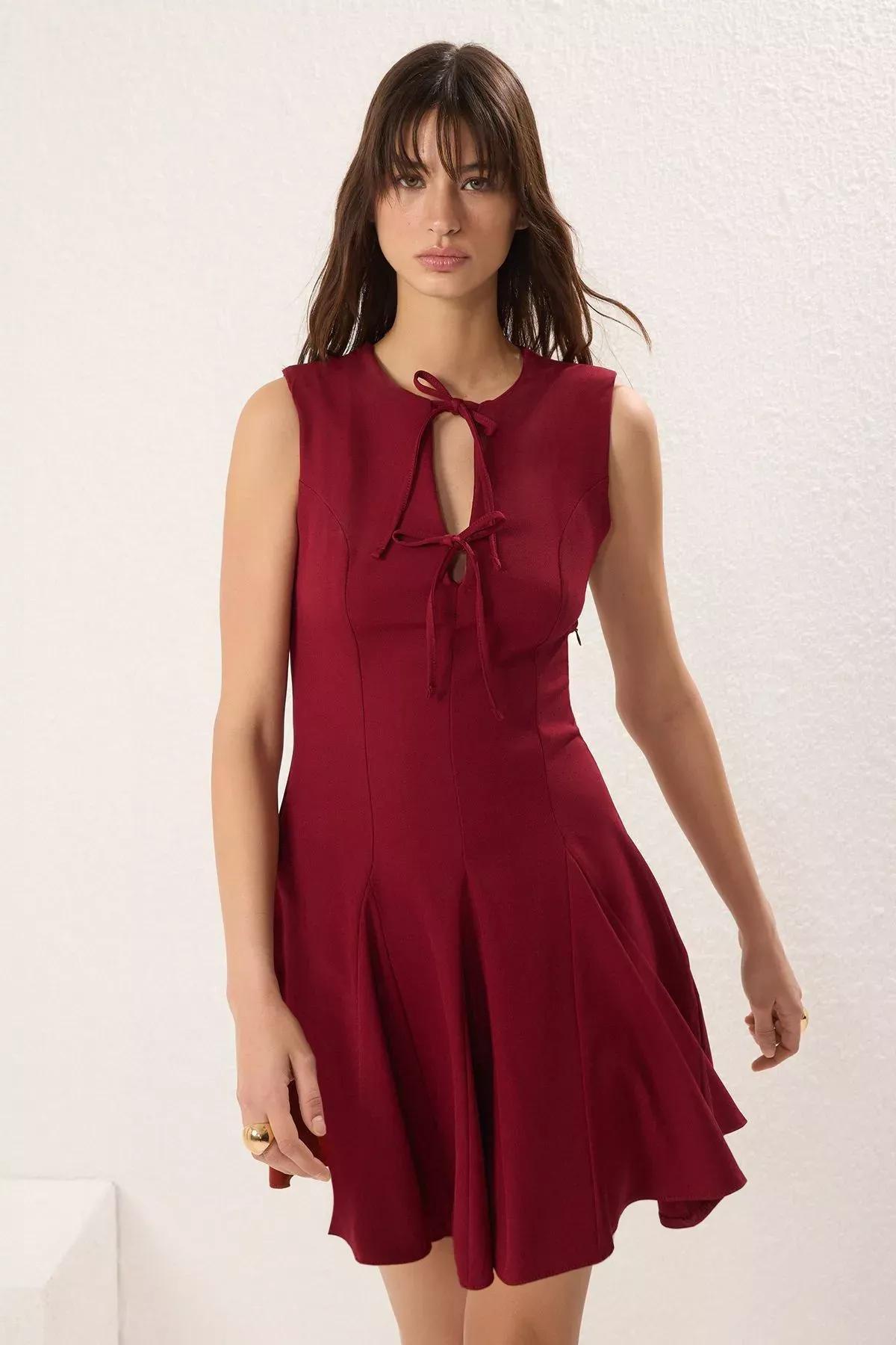 Burgundy Ribbed Baby Doll Mini Dress, Burgundy, large image number 2