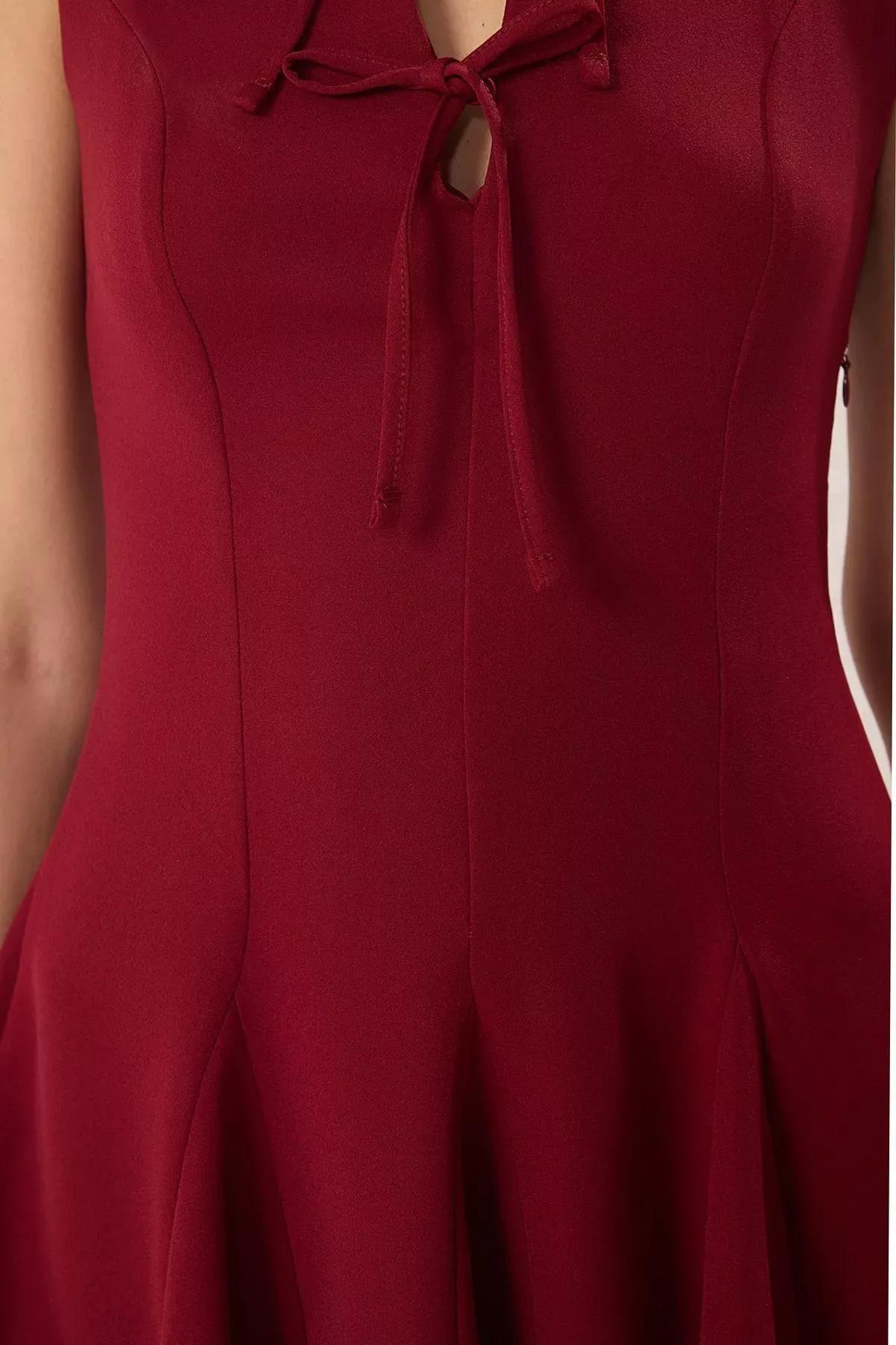Burgundy Ribbed Baby Doll Mini Dress, Burgundy, large image number 3