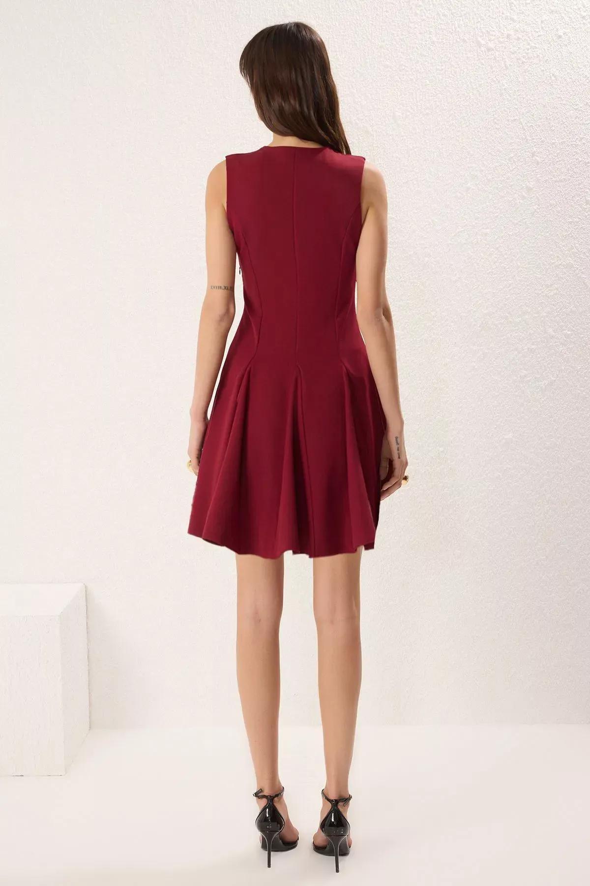 Burgundy Ribbed Baby Doll Mini Dress, Burgundy, large image number 4