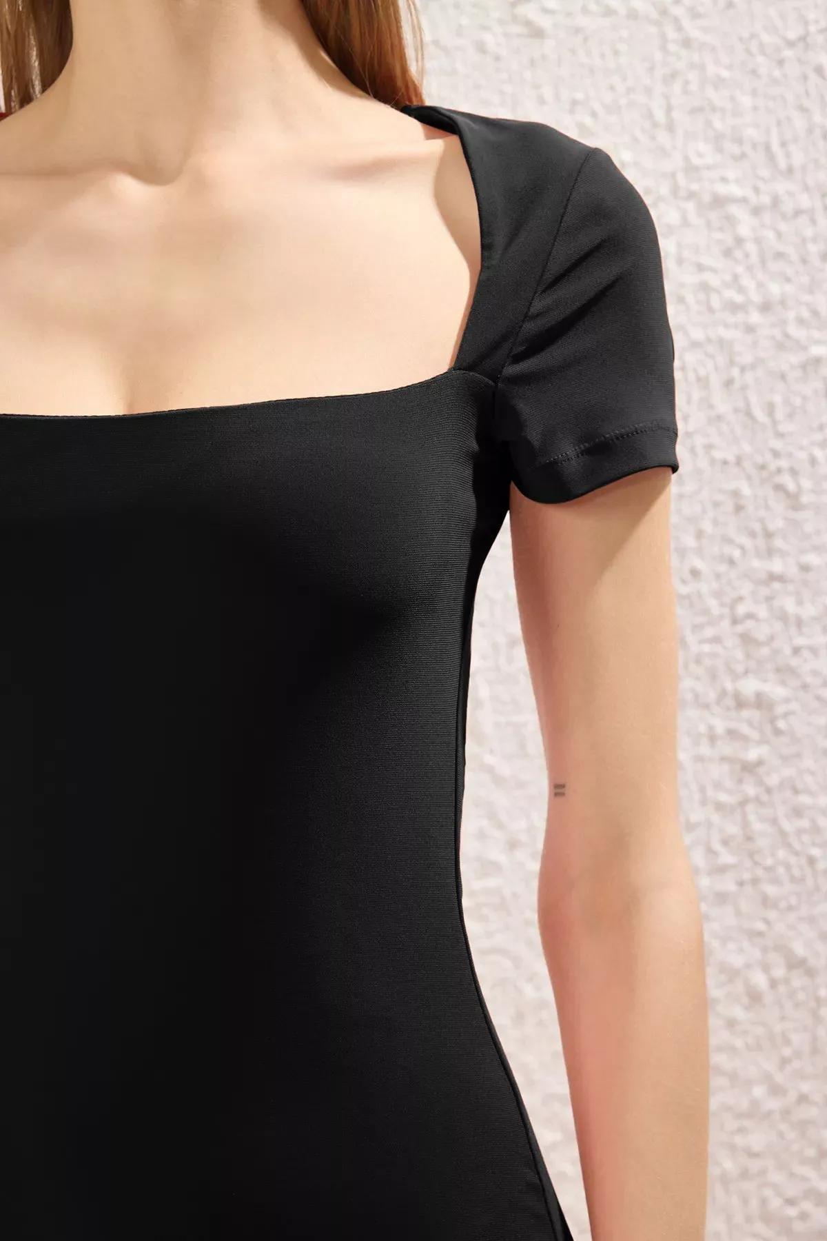 Black Ribbed Bodycon Midi Dress, BLACK, large image number 4