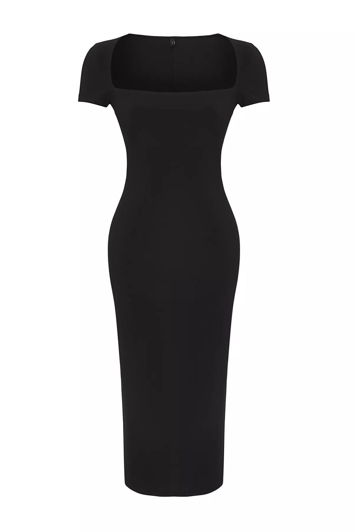 Black Ribbed Bodycon Midi Dress, BLACK, large image number 5