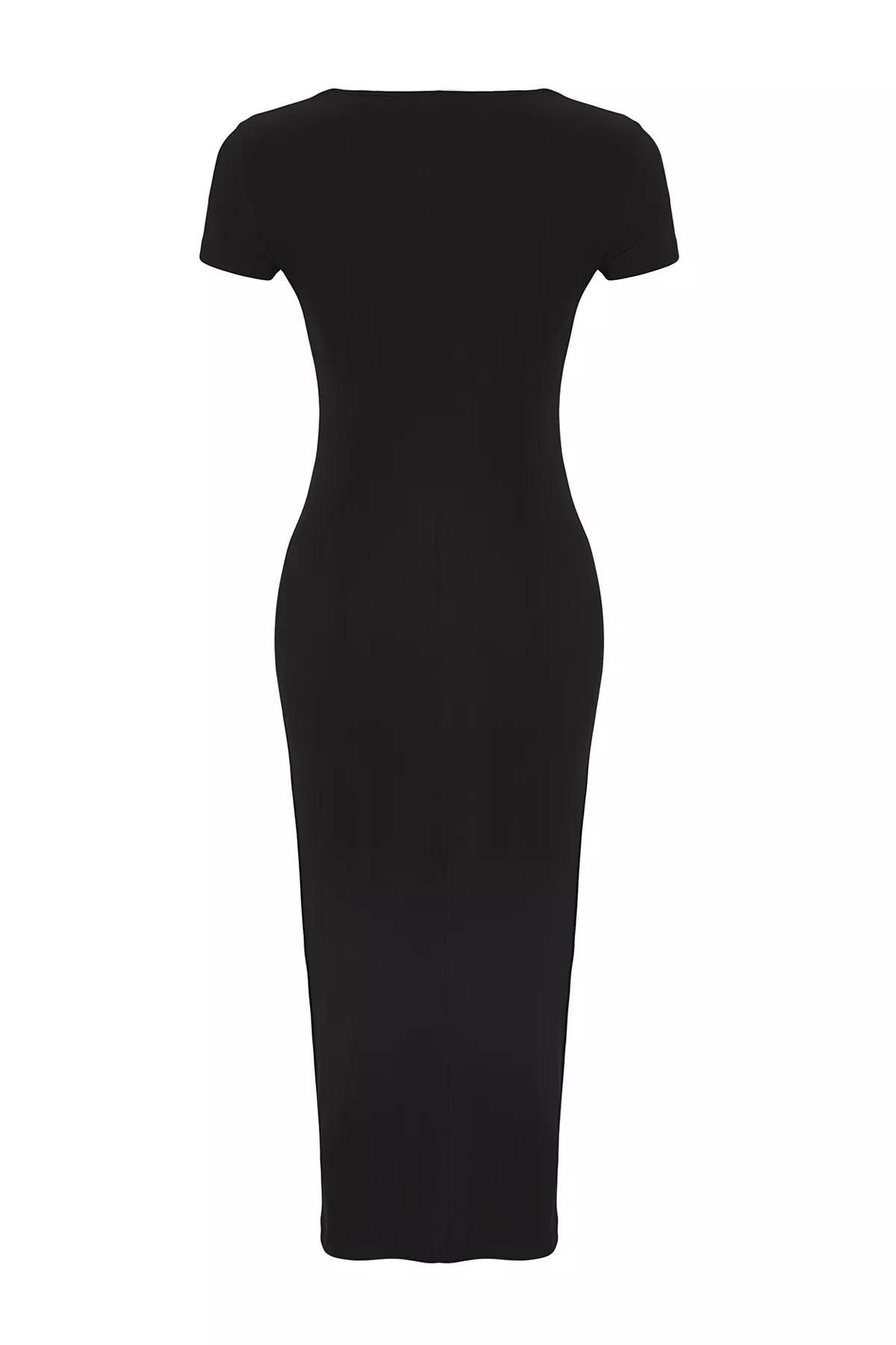 Black Ribbed Bodycon Midi Dress, BLACK, large image number 6