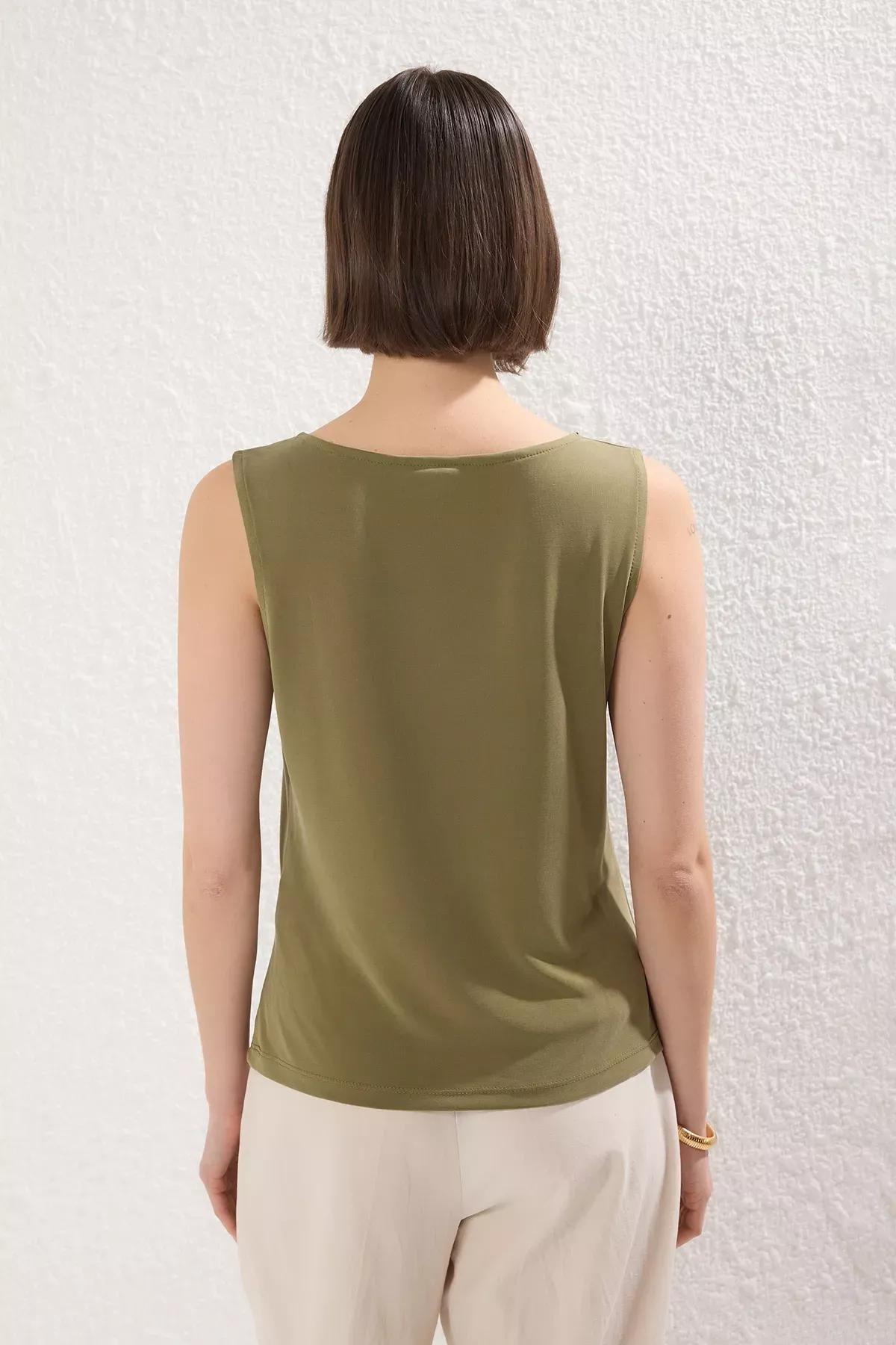 Green Asymmetric Collar Knitted Blouse, , large image number 3