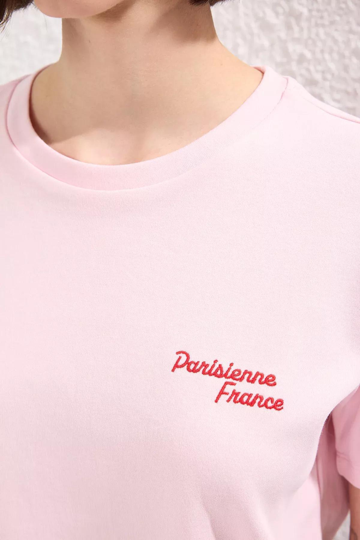 Pink Slogan Printed Regular Knit T-shirt, , large image number 2