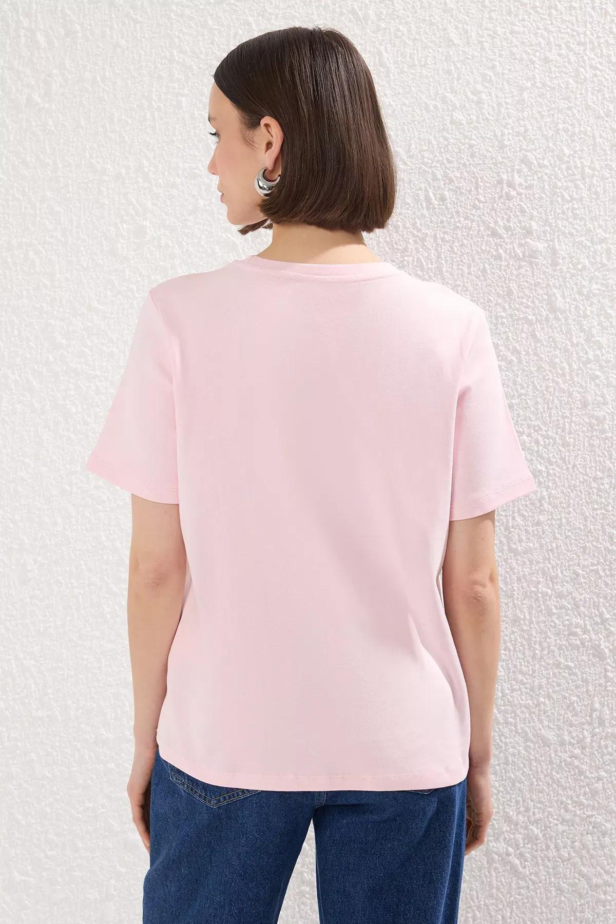 Pink Slogan Printed Regular Knit T-shirt, , large image number 3