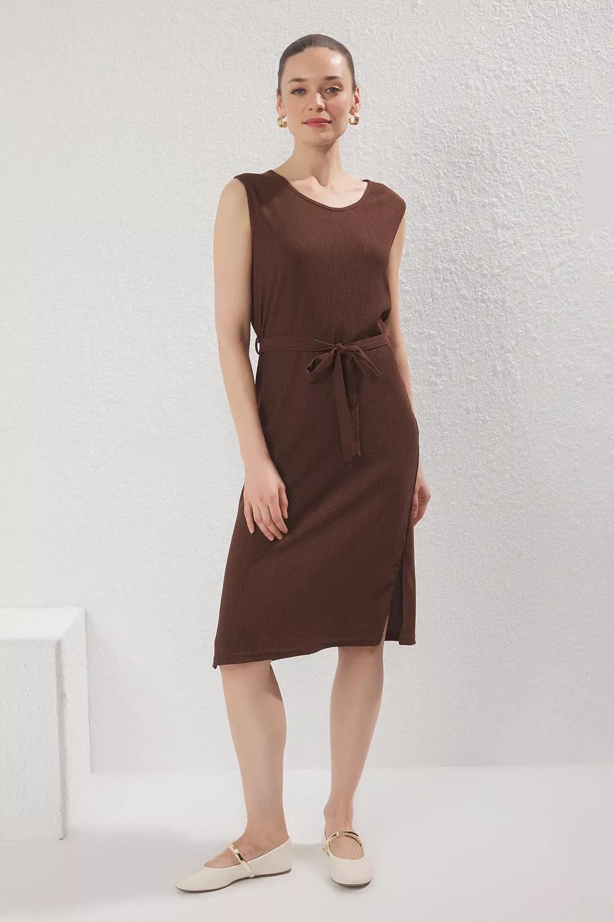 Navy Crop Pleated Knit Set, Brown, large image number 1