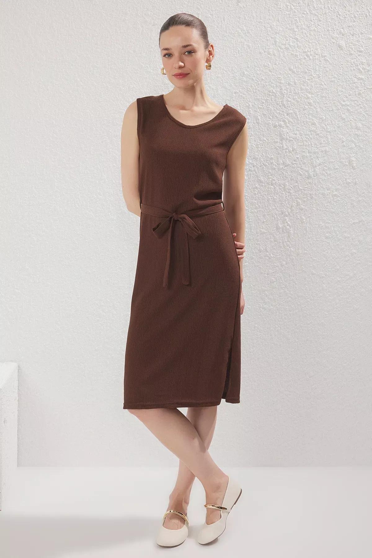 Navy Crop Pleated Knit Set, Brown, large image number 2