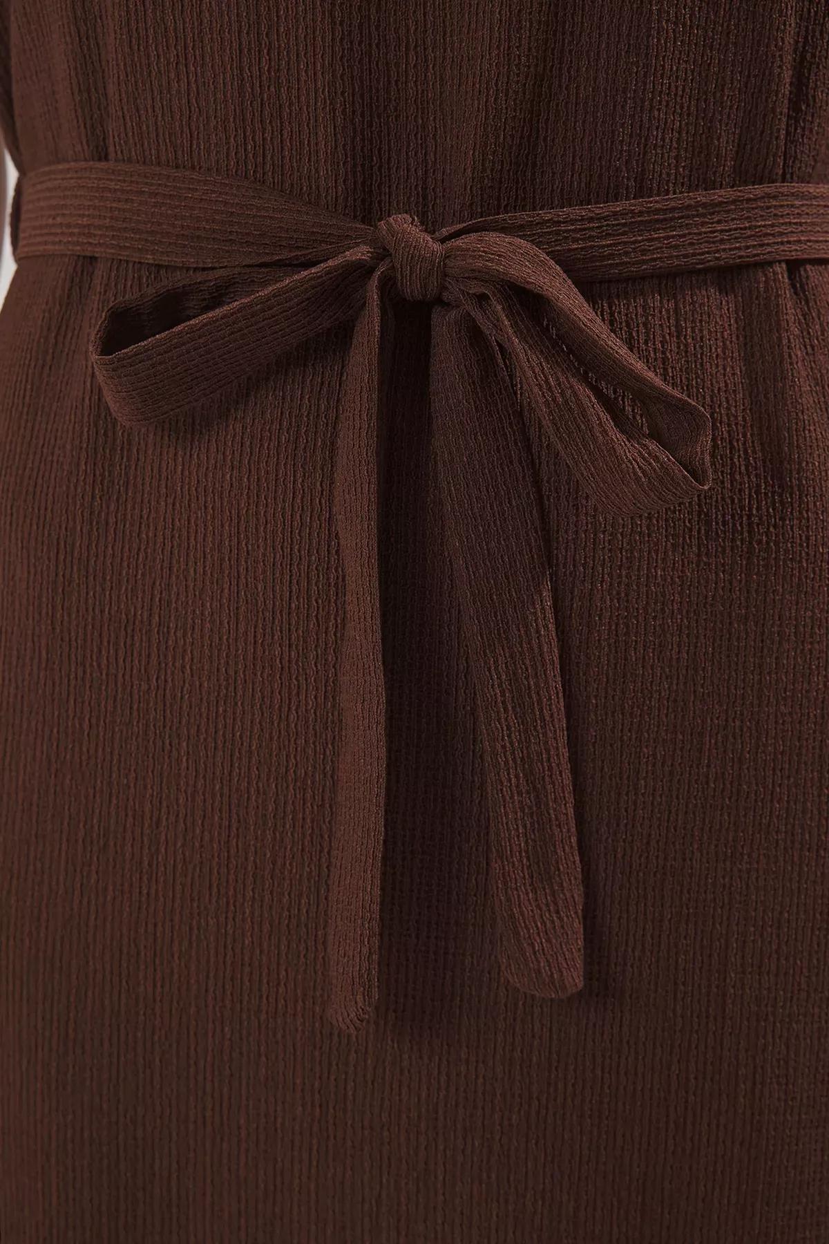 Navy Crop Pleated Knit Set, Brown, large image number 3