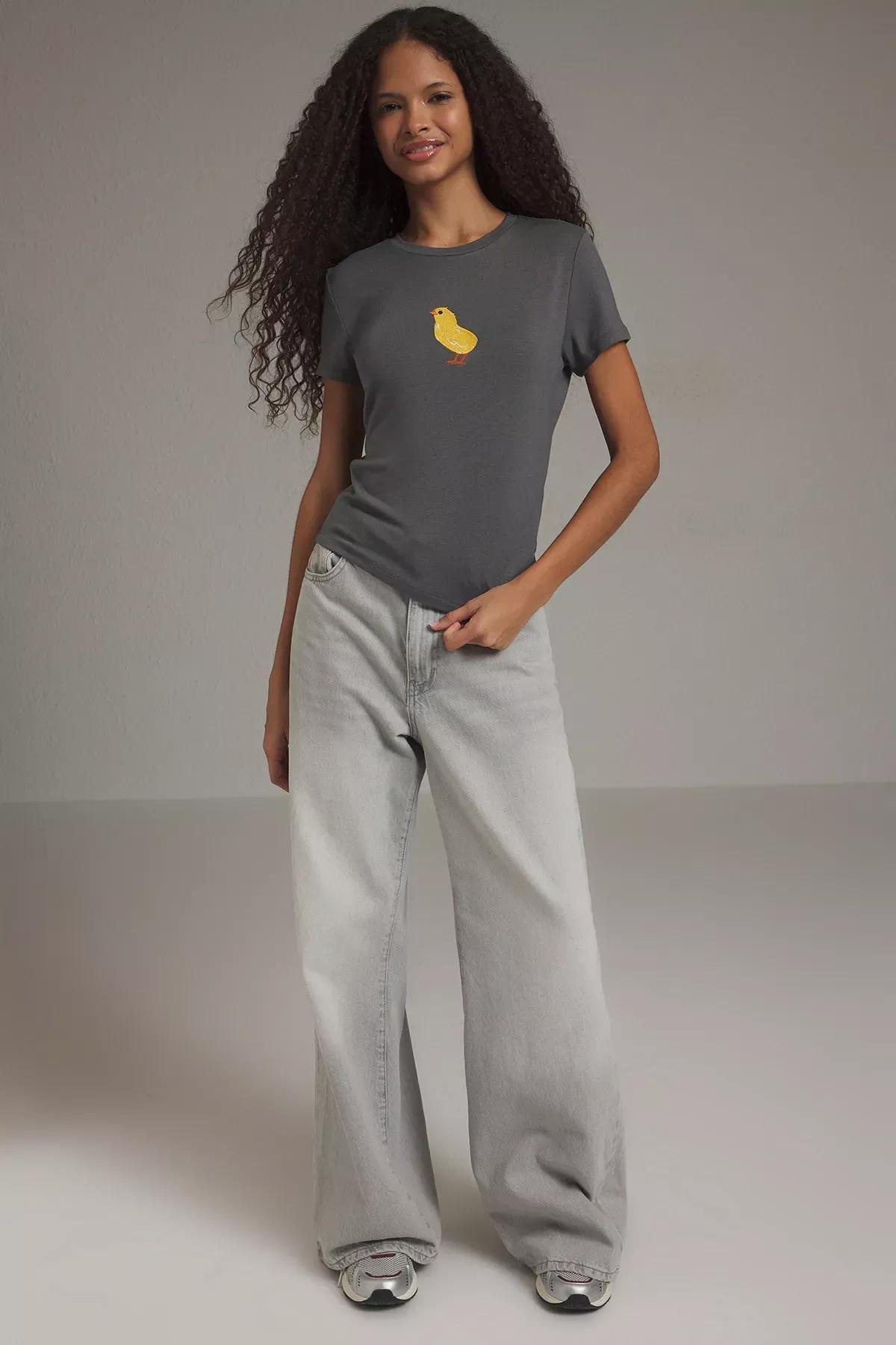 Grey Embroidered Short Sleeve Blouse, , large image number 0