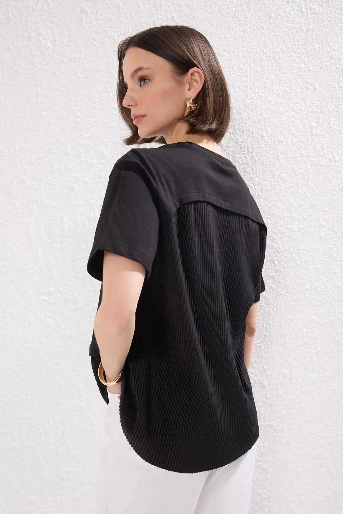 Black Oversize Pleated Blouse, , large image number 1