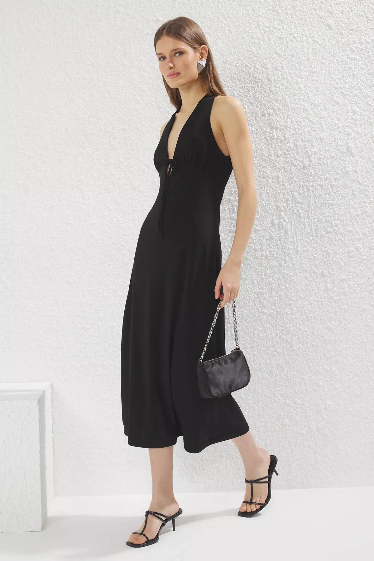 Black Cutout Slip Midi Dress, , large image number 0