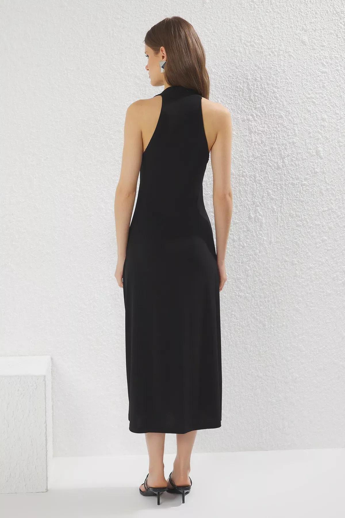 Black Cutout Slip Midi Dress, , large image number 3