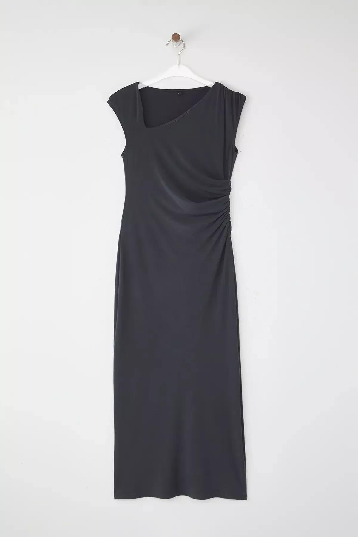 Anthracite Ruched Bodycon Maxi Dress, Anthracite, large image number 5