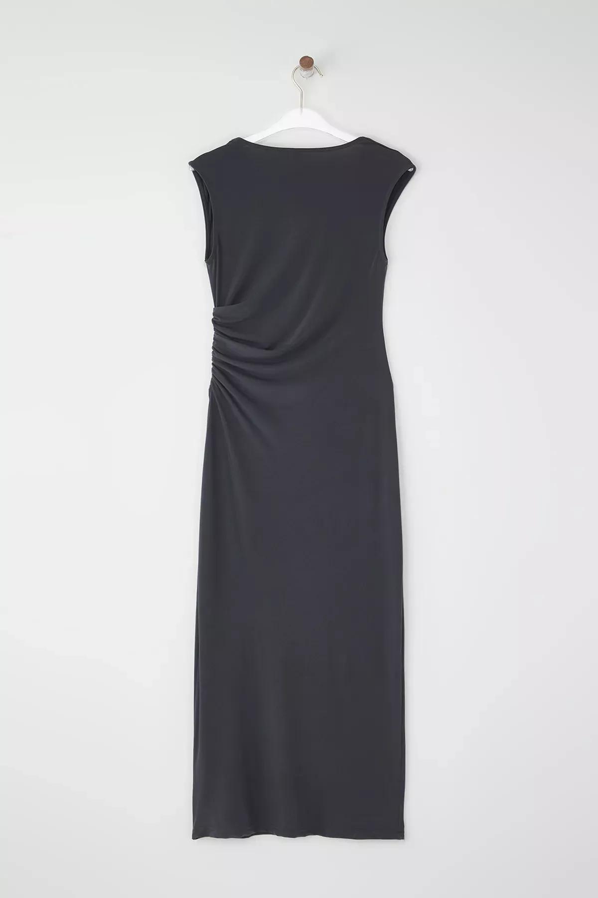 Anthracite Ruched Bodycon Maxi Dress, Anthracite, large image number 6