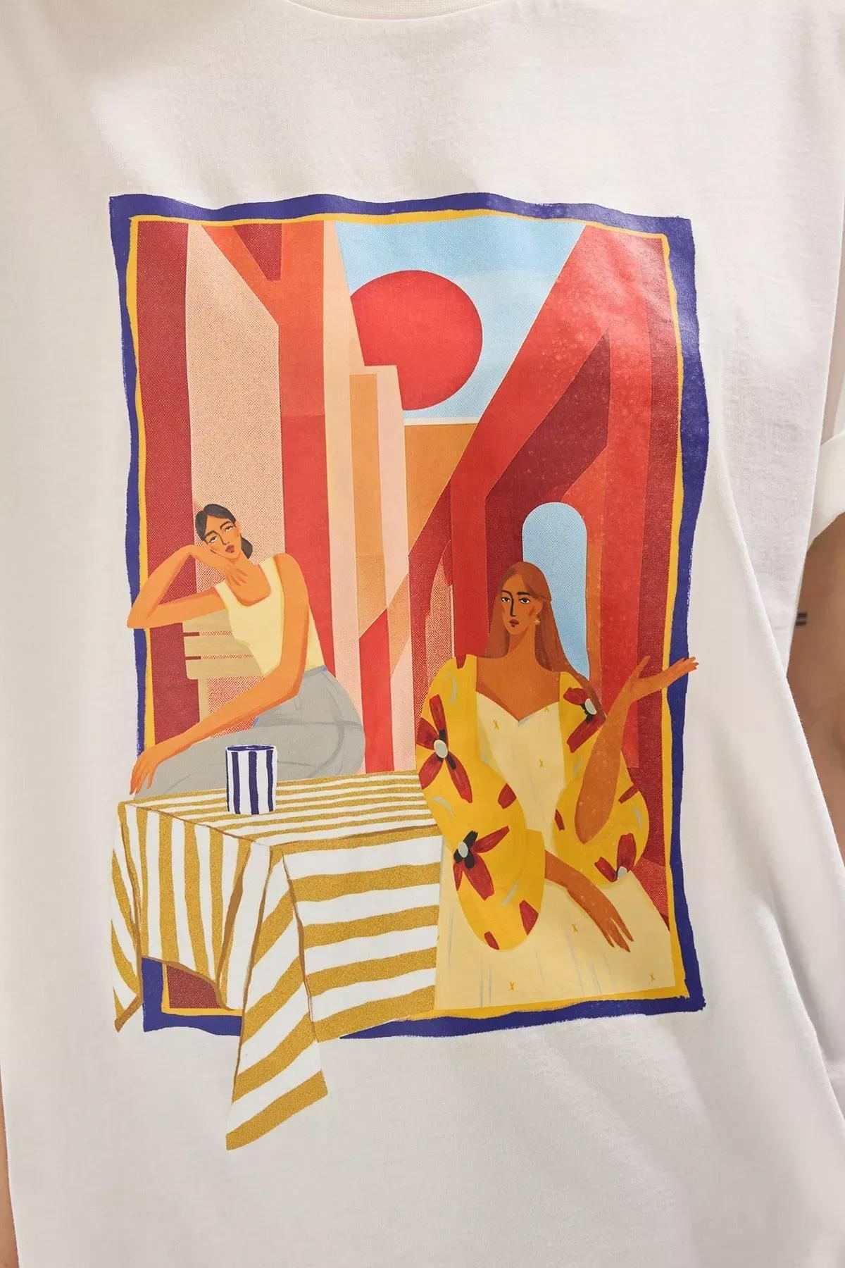 Beige Oversized Printed T-Shirt, Ecru, large image number 2