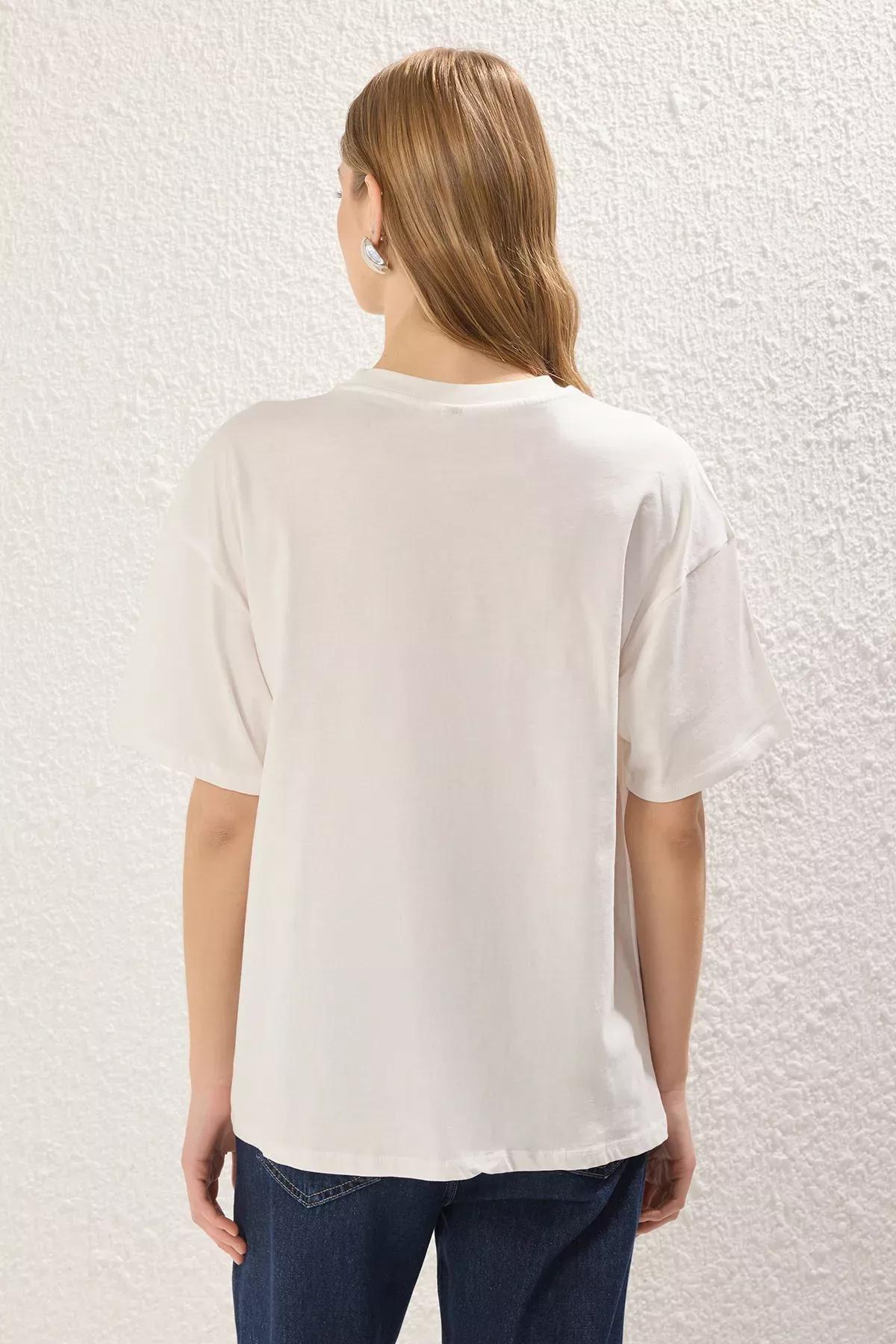 Beige Oversized Printed T-Shirt, Ecru, large image number 3