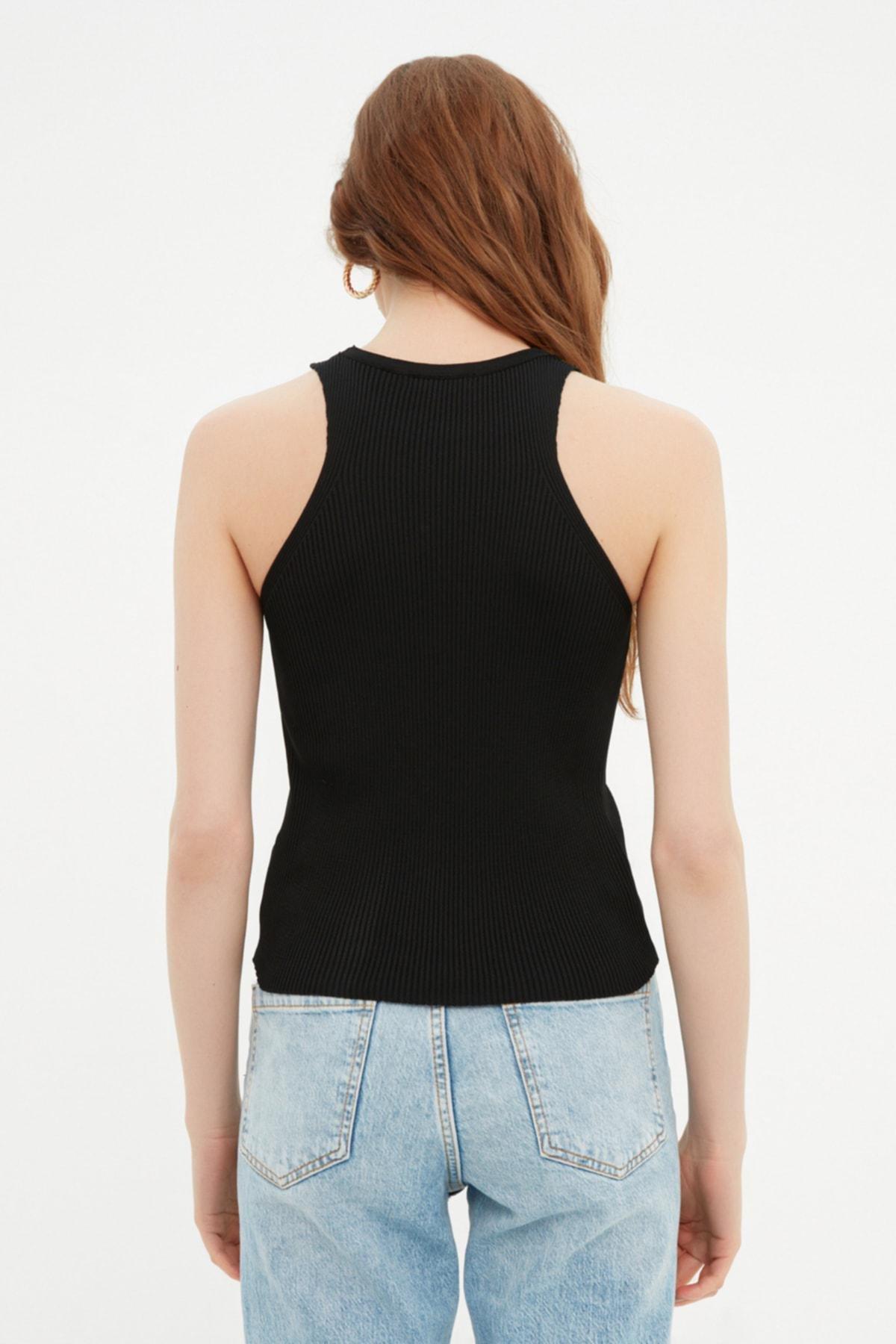 Black Slim Crew Neck Blouse, , large image number 4