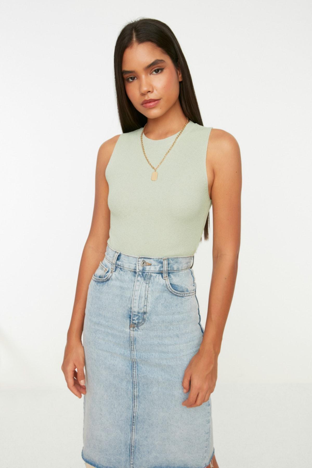 Green Crop Basic Knitwear Blouse Twoss21Bz0098, , large image number 1