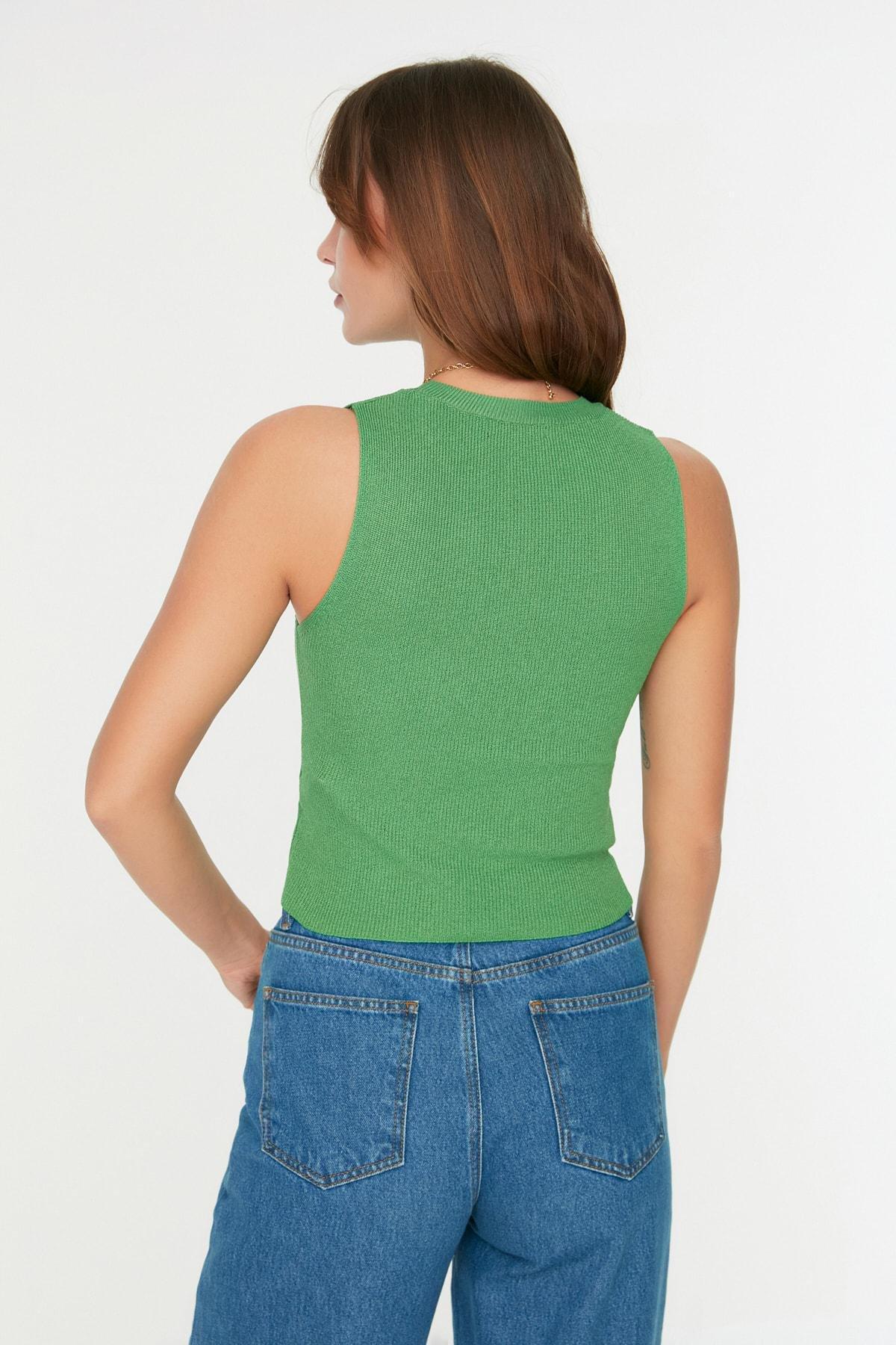 Green Crop Basic Knitwear Blouse Twoss21Bz0098, , large image number 2