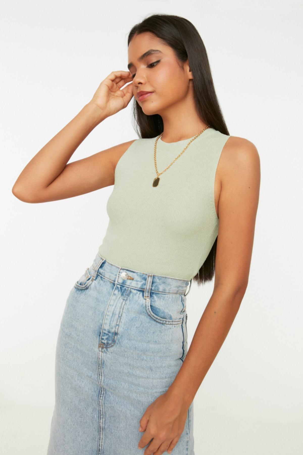 Green Crop Basic Knitwear Blouse Twoss21Bz0098, , large image number 5