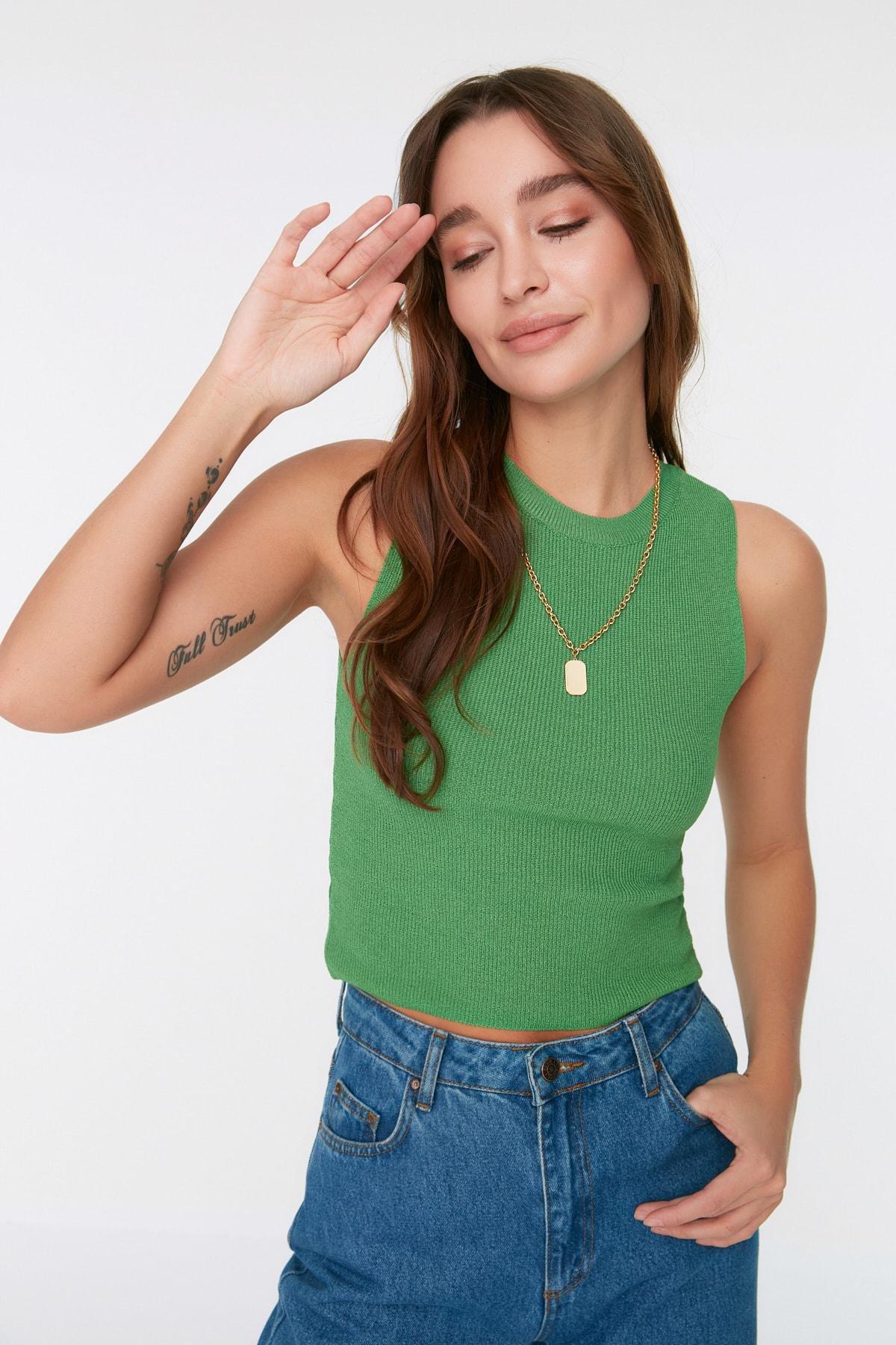 Green Crop Basic Knitwear Blouse Twoss21Bz0098, , large image number 6