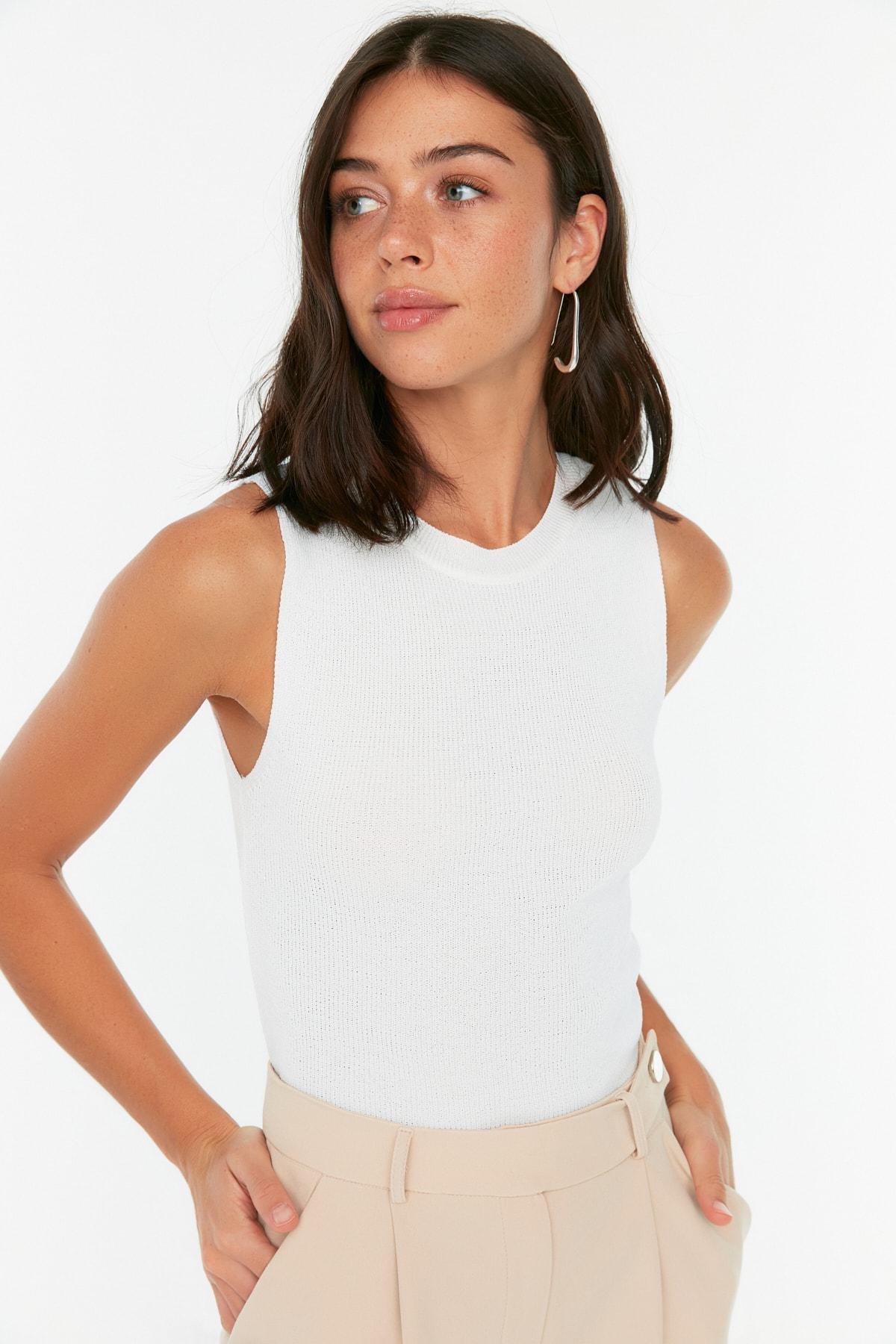 Cream Slim Crew Neck Blouse, , large image number 1