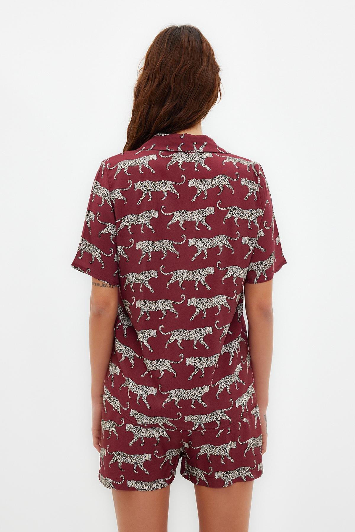 Burgundy Pattern Viscose Pyjama Set, , large image number 4