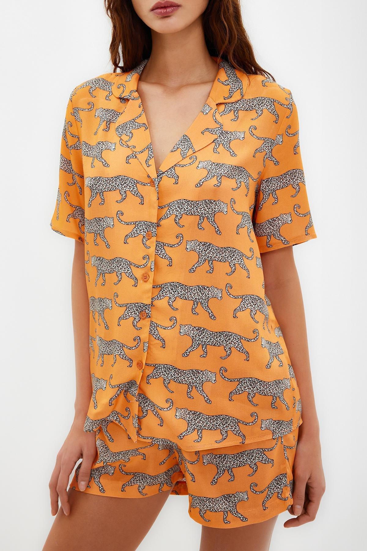 Orange Patterned Woven Pyjamas Set, , large image number 3