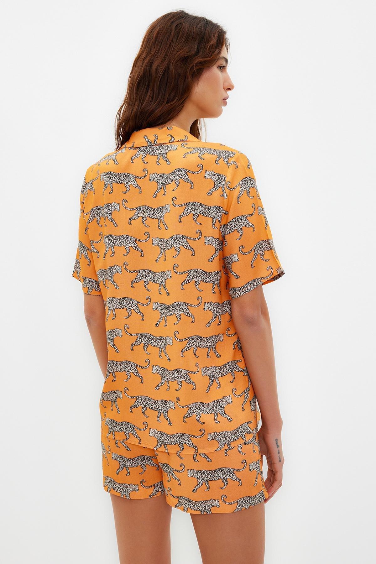 Orange Patterned Woven Pyjamas Set, , large image number 4