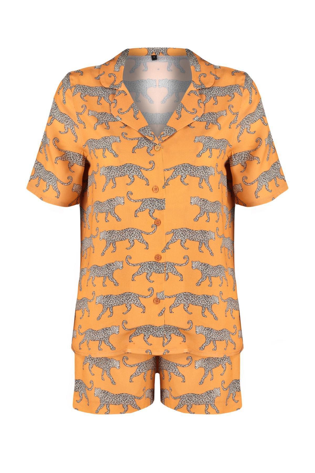 Orange Patterned Woven Pyjamas Set, , large image number 5