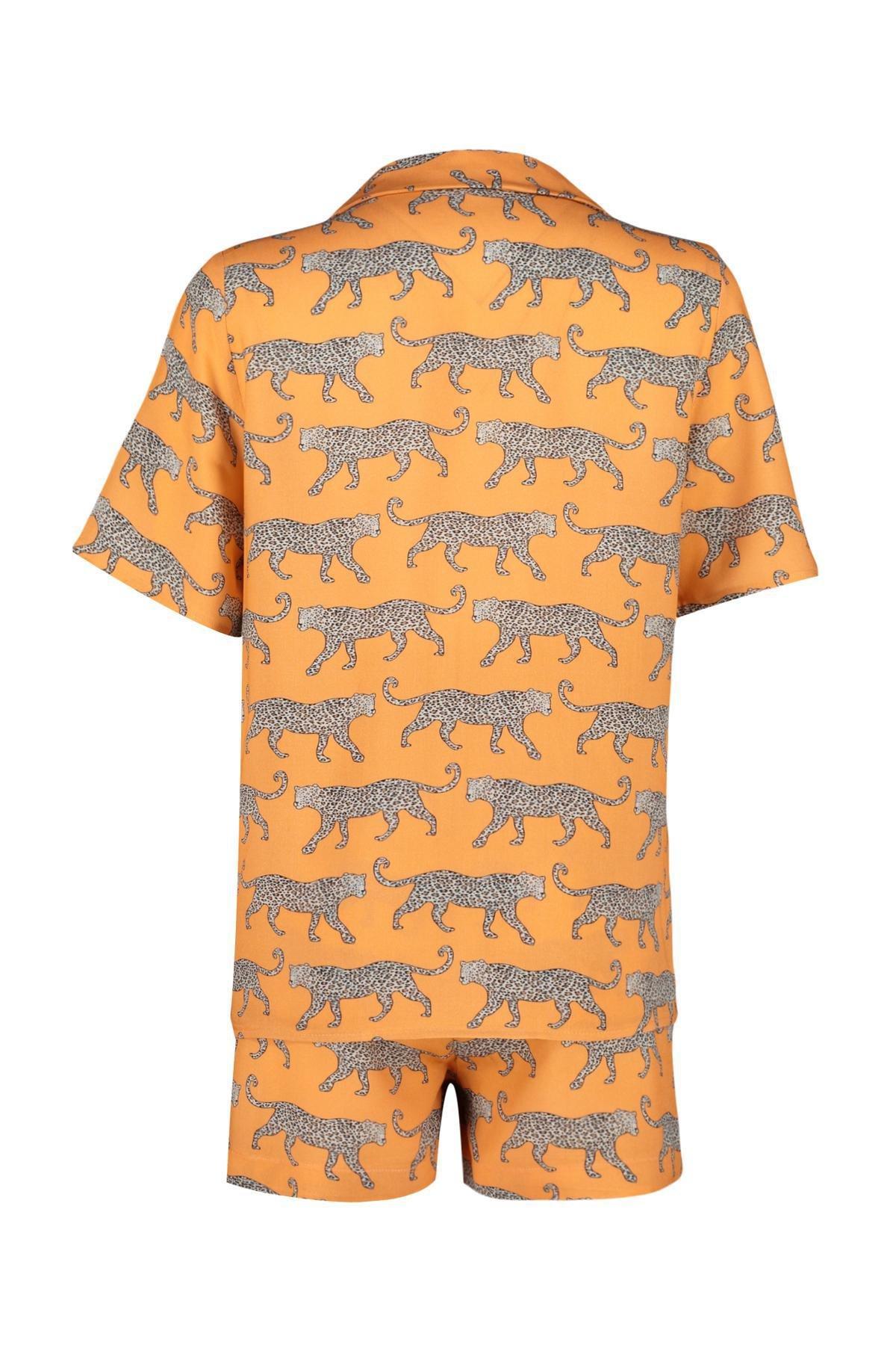Orange Patterned Woven Pyjamas Set, , large image number 6