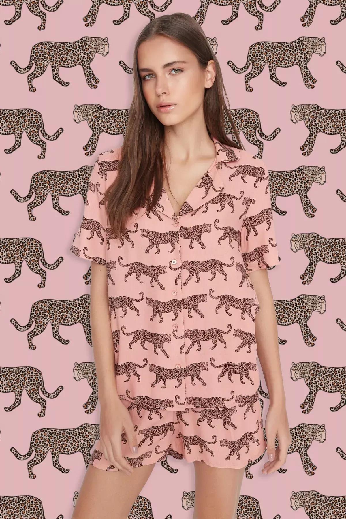 Pink Animal Print Pajama Set, Pink, large image number 1