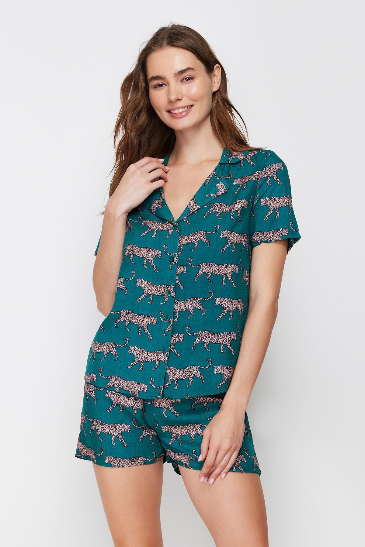 Trendyol - Green Animal Print Pajama Set